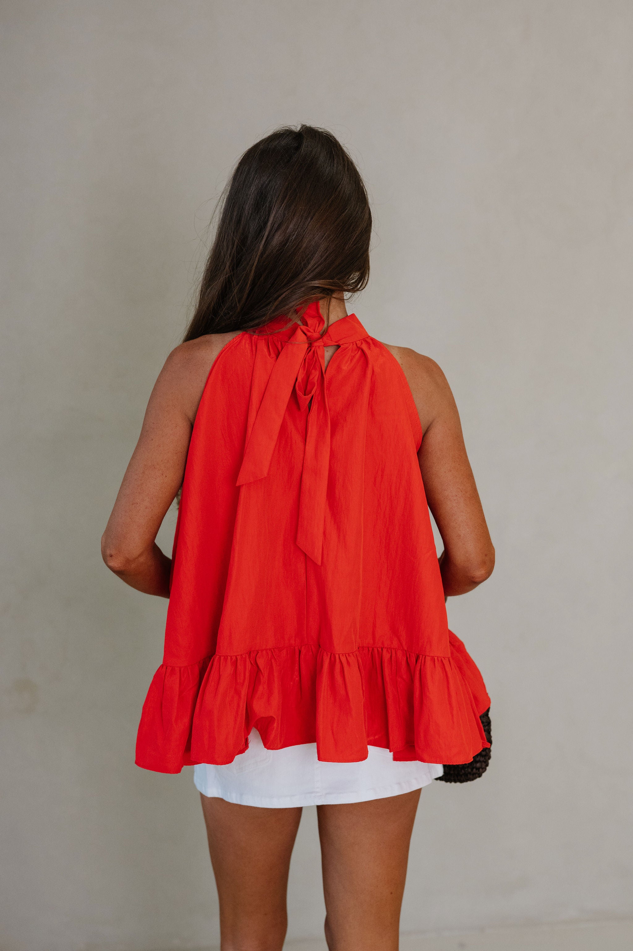Charlotte Halter Ruffle Top-Red