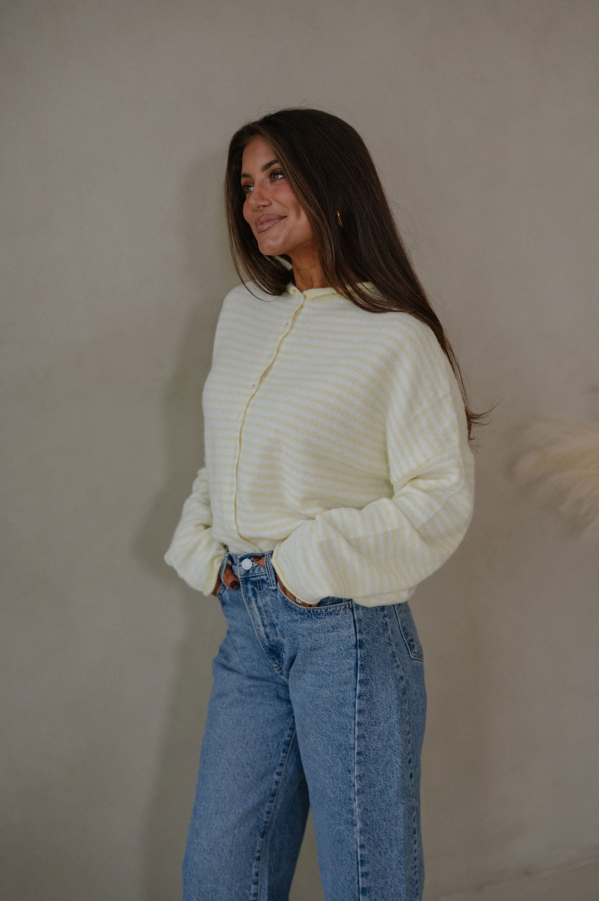 Mallory Mini Striped Cardigan-Butter