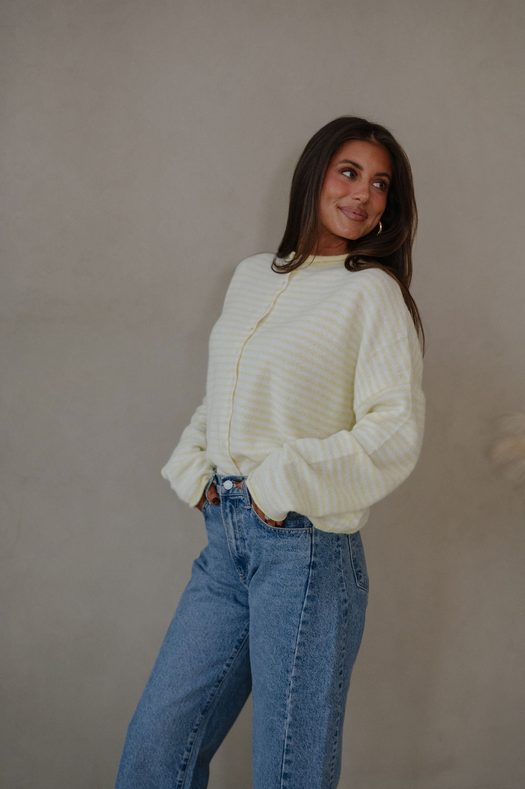 Mallory Mini Striped Cardigan-Butter