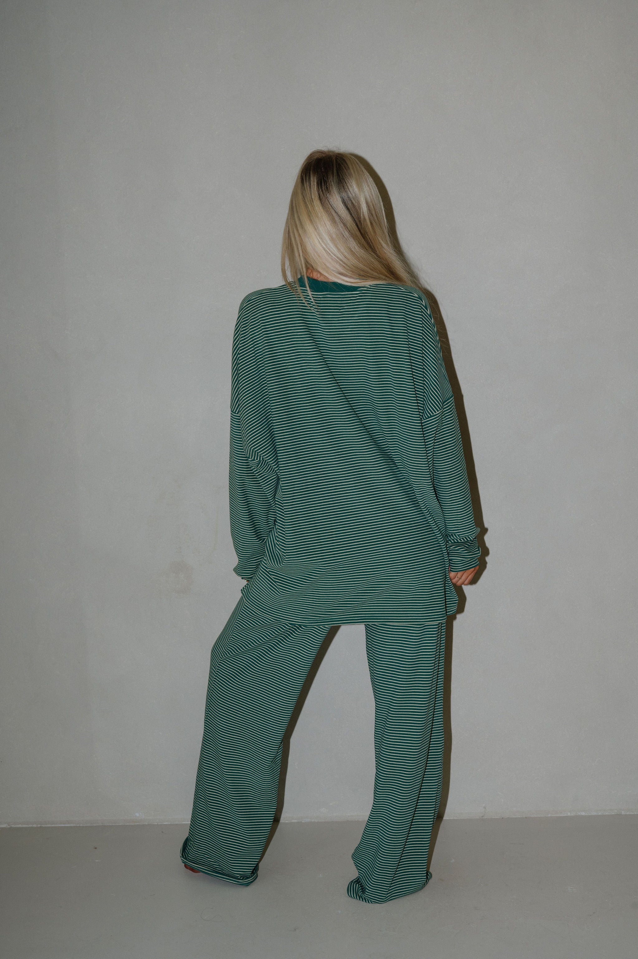 Nora Striped Fleece Oversized Top-Green