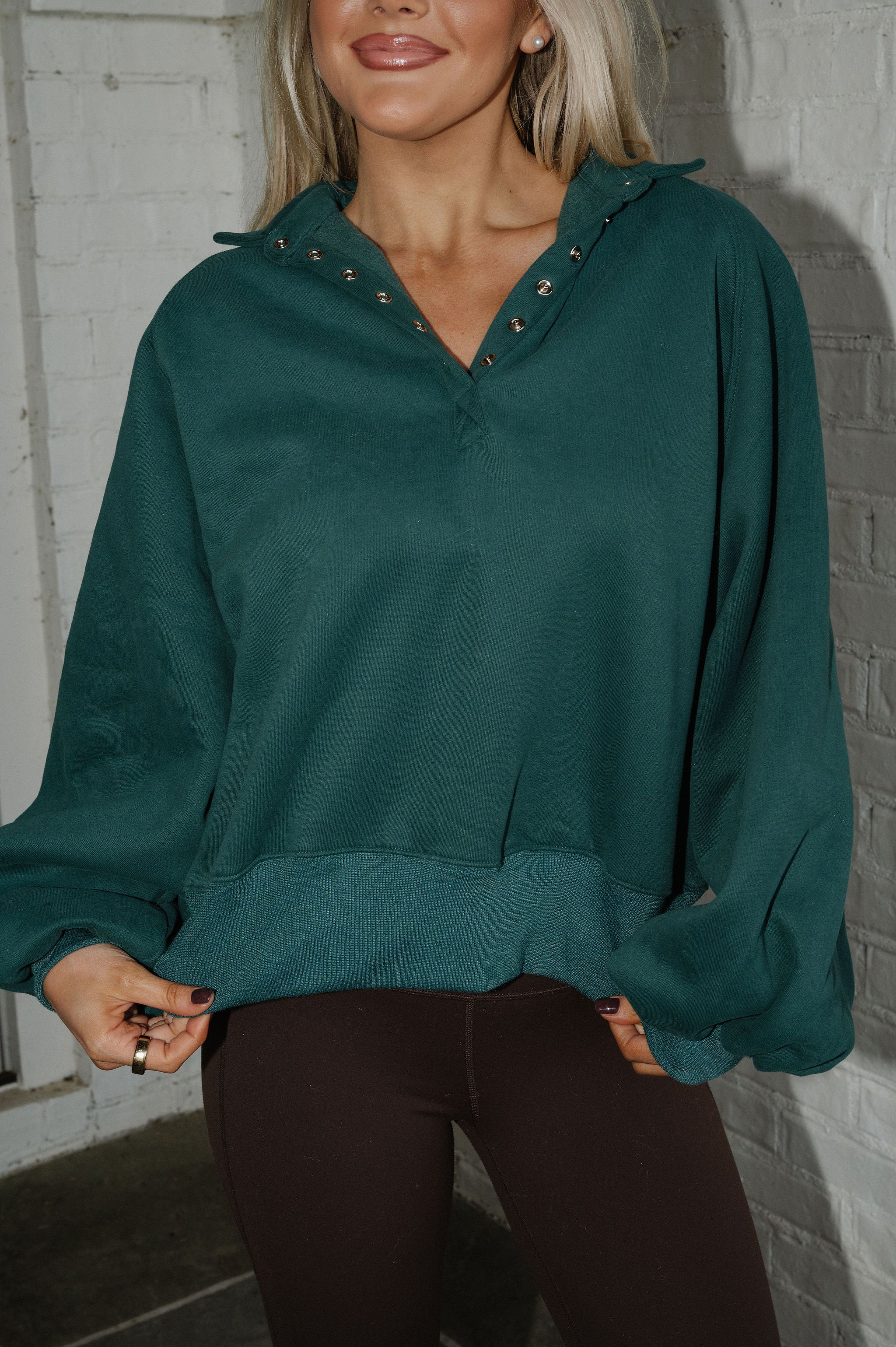 Brooklyn Mineral Washed Pullover-Teal Green