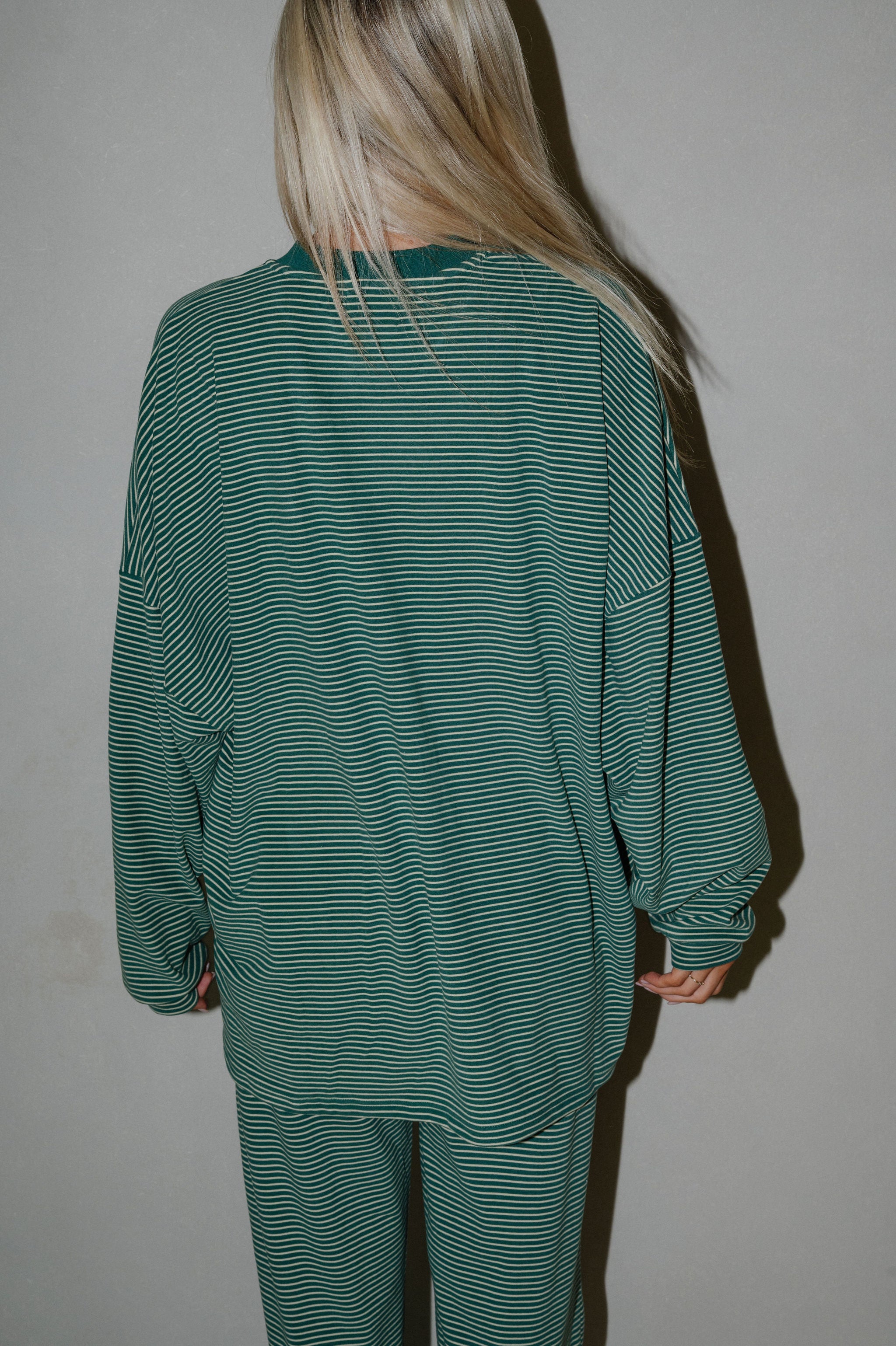 Nora Striped Fleece Oversized Top-Green