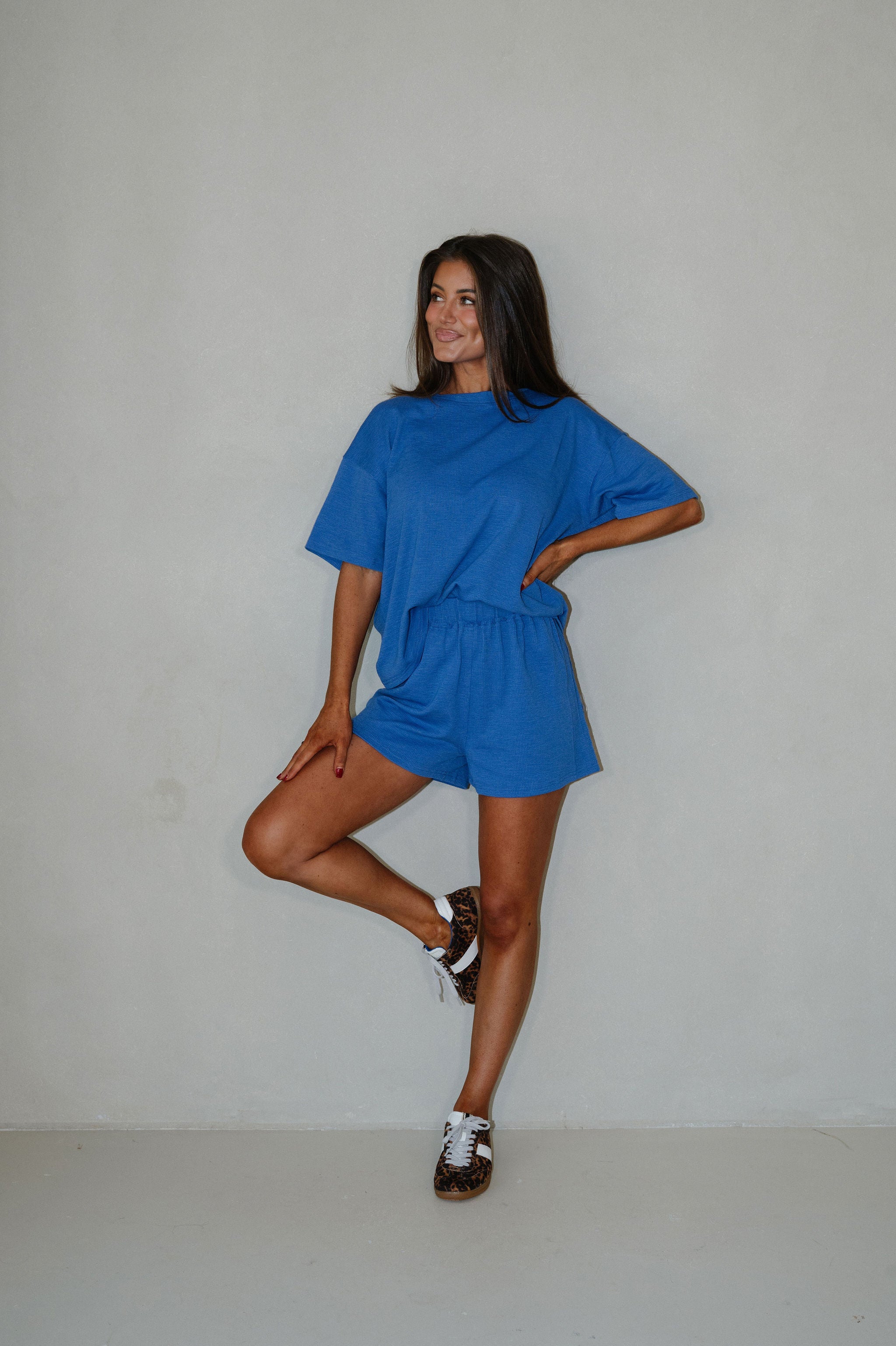 Lennon Textured Shorts Set-Cobalt Blue