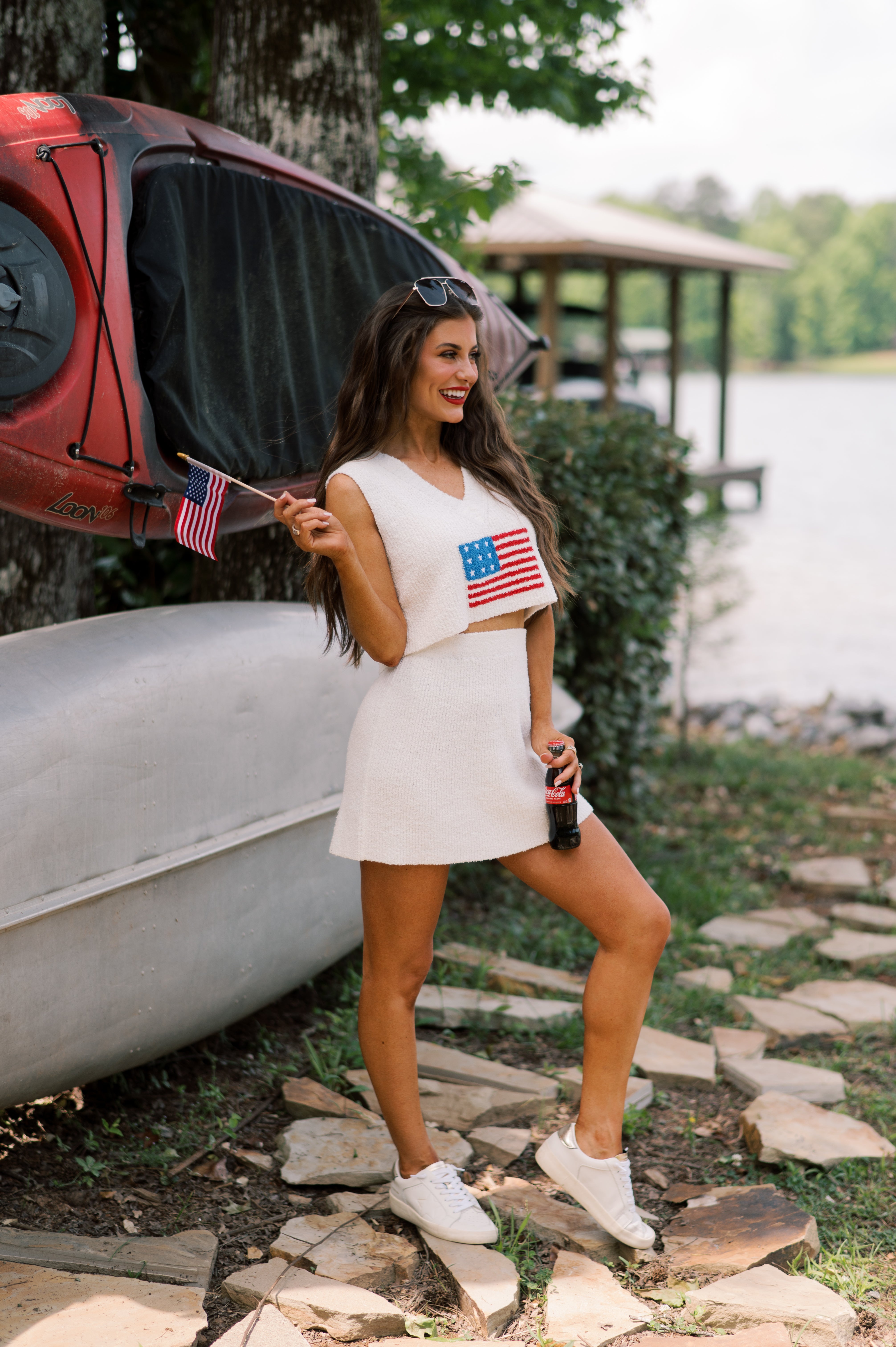 American Flag Cropped Sweater Set- Off White