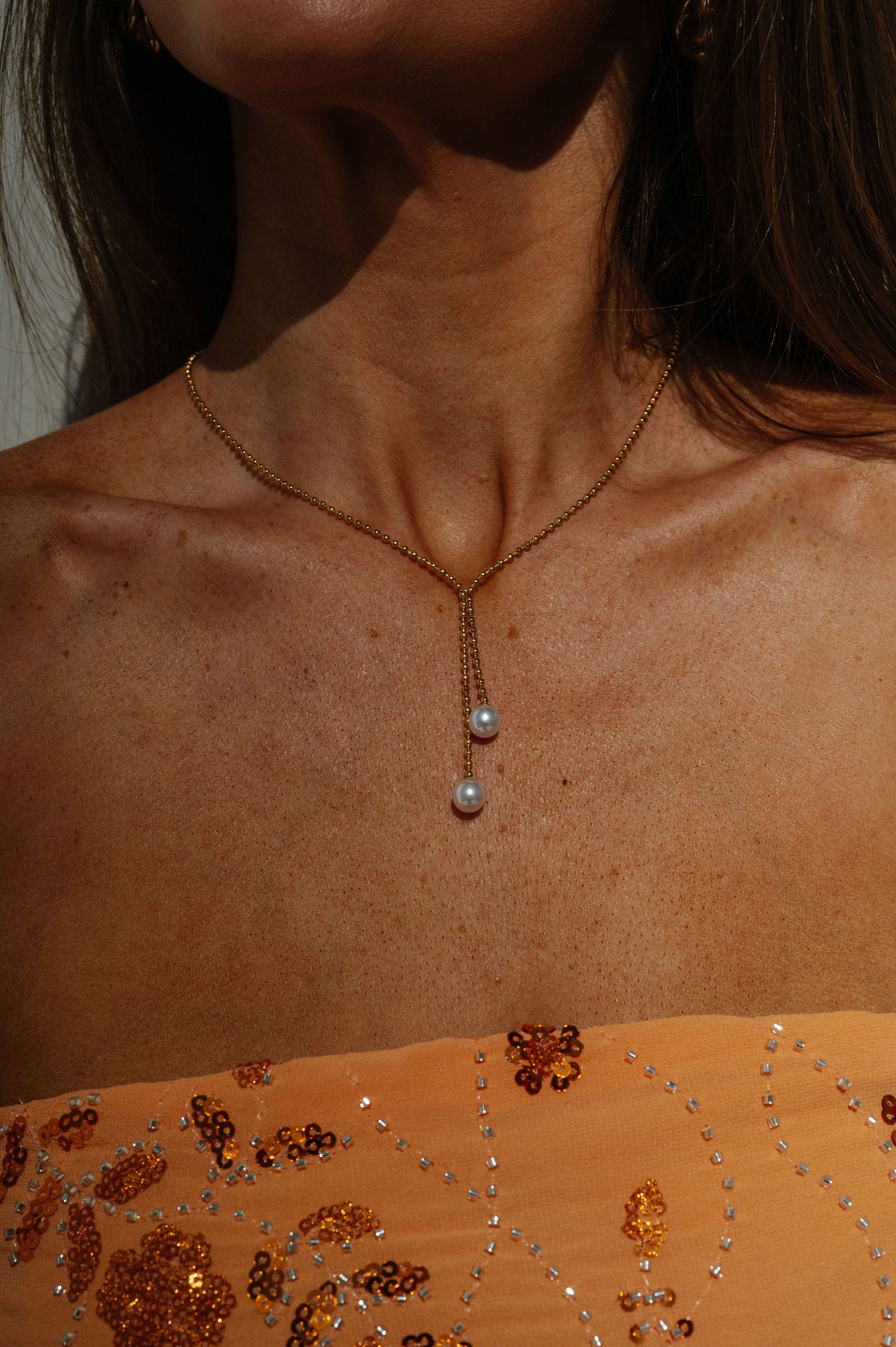 Stainless Dual Pearl Chain Necklace