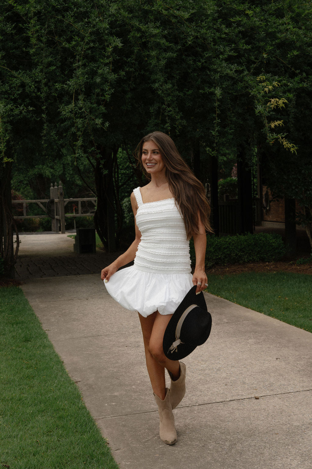 Tiered Lace Bubble Hem Dress-Off White