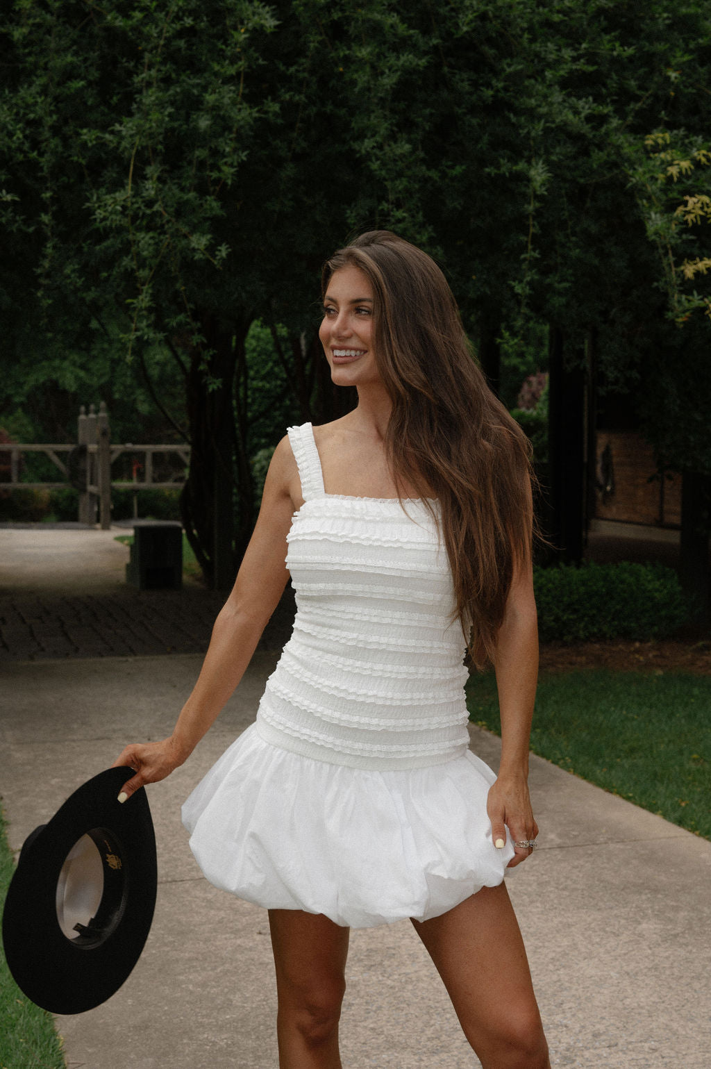 Tiered Lace Bubble Hem Dress-Off White