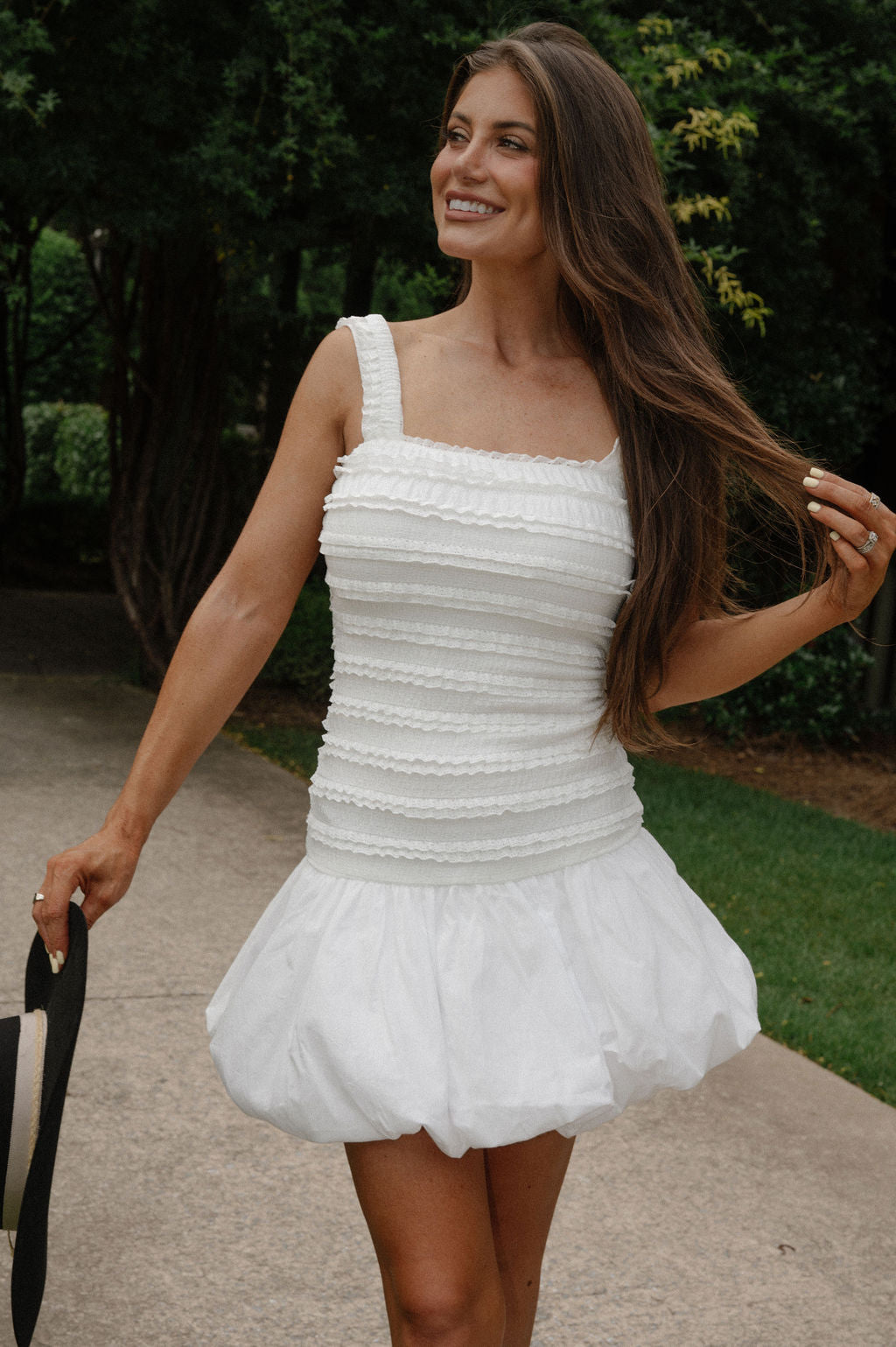 Tiered Lace Bubble Hem Dress-Off White
