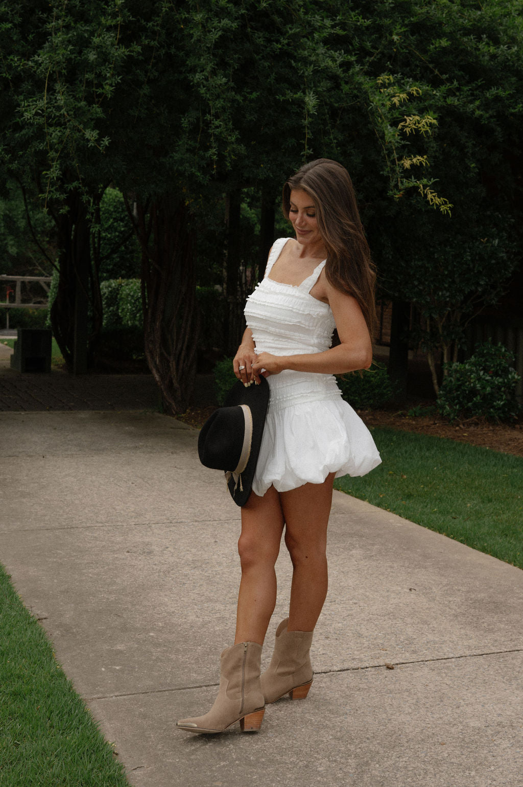 Tiered Lace Bubble Hem Dress-Off White