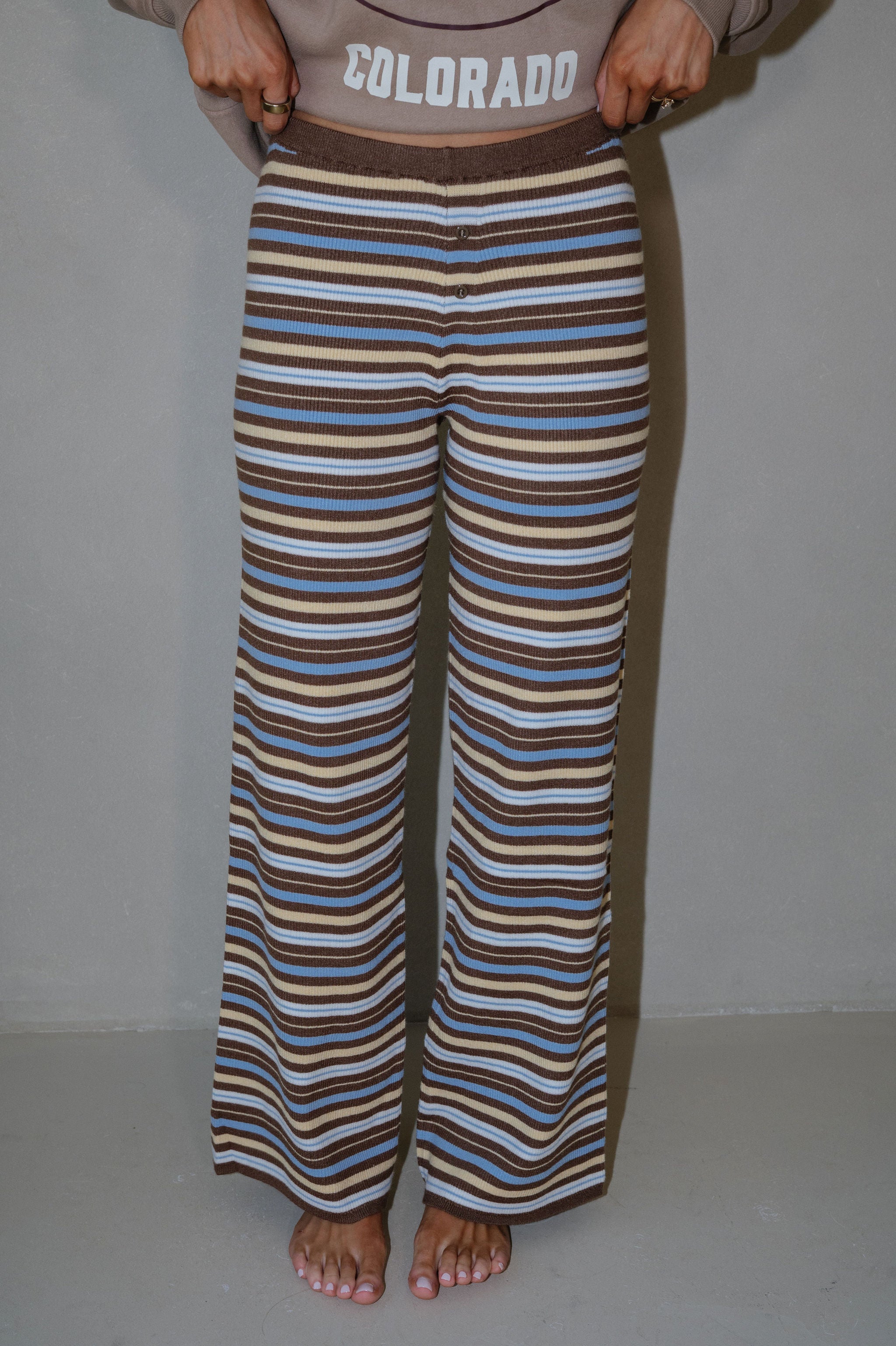 Striped Knit Flare Pants-Cocoa