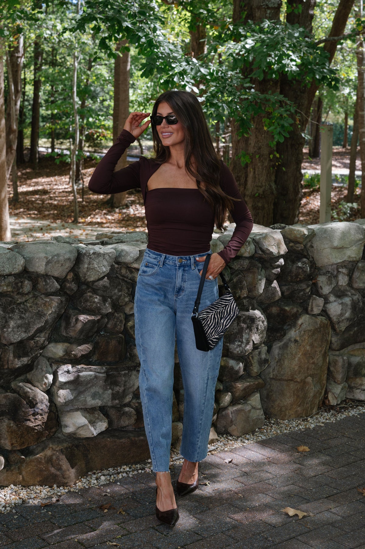Anne Ruched Long Sleeve Top-Chocolate