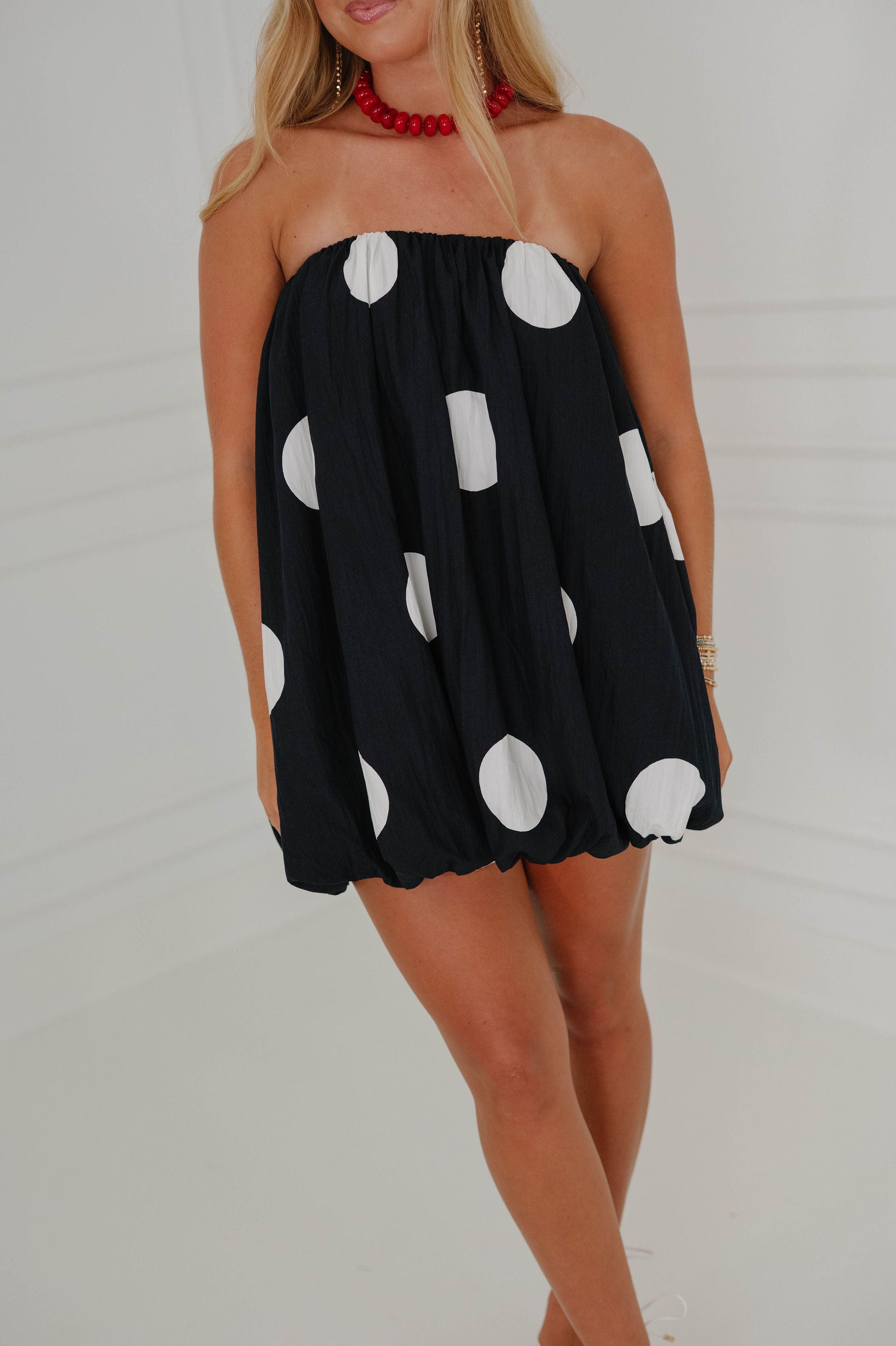 Samantha Polka Dot Bubble Dress-Black