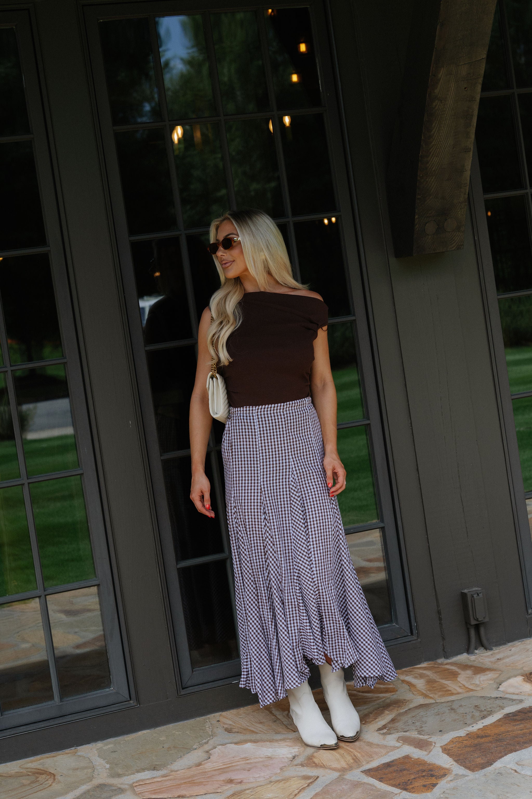 Alex Checkered Skirt-Brown/White