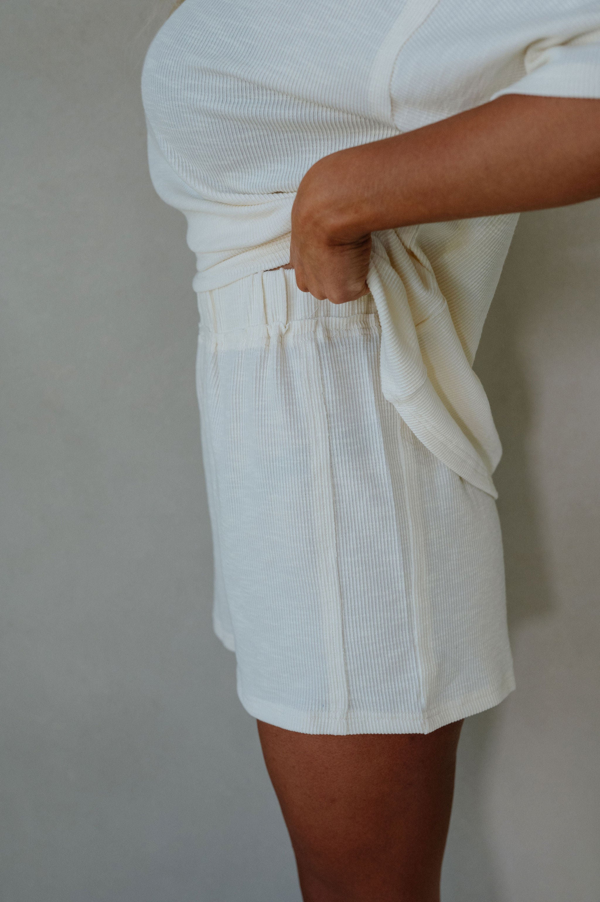 Lennon Textured Shorts Set-Cream