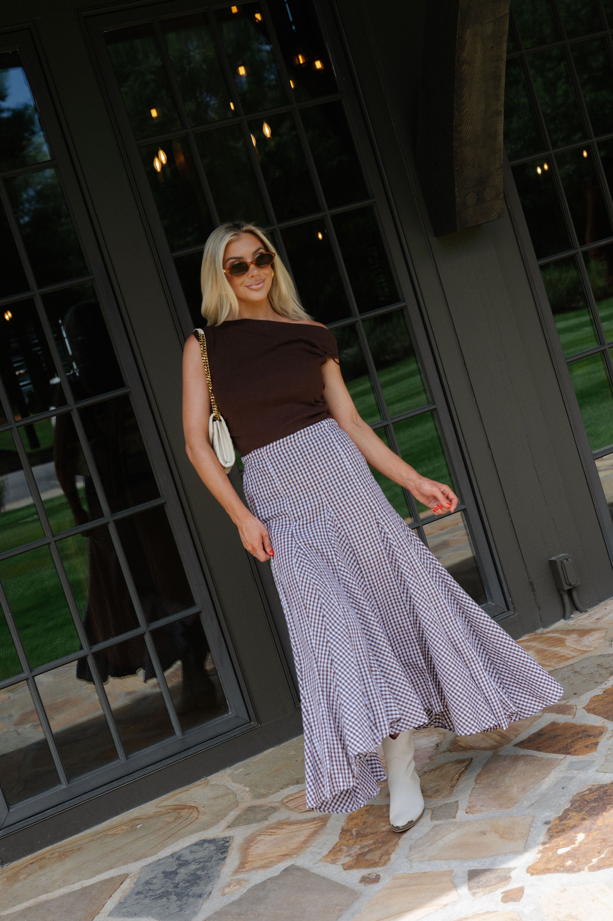 Alex Checkered Skirt-Brown/White