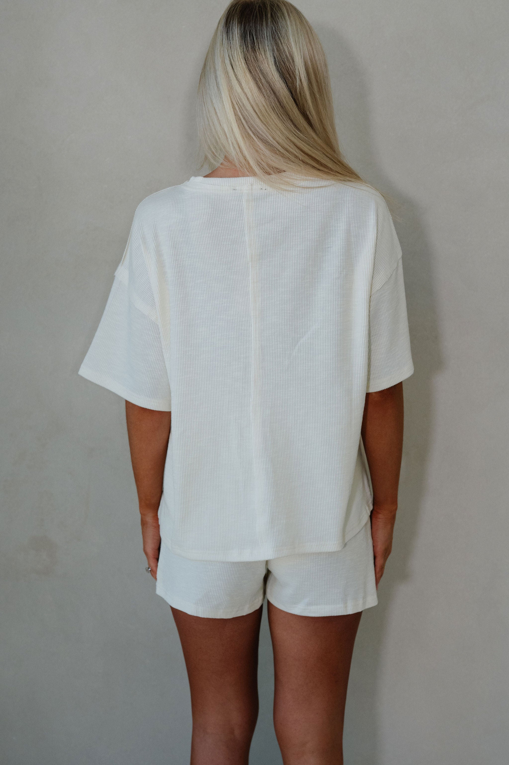 Lennon Textured Shorts Set-Cream