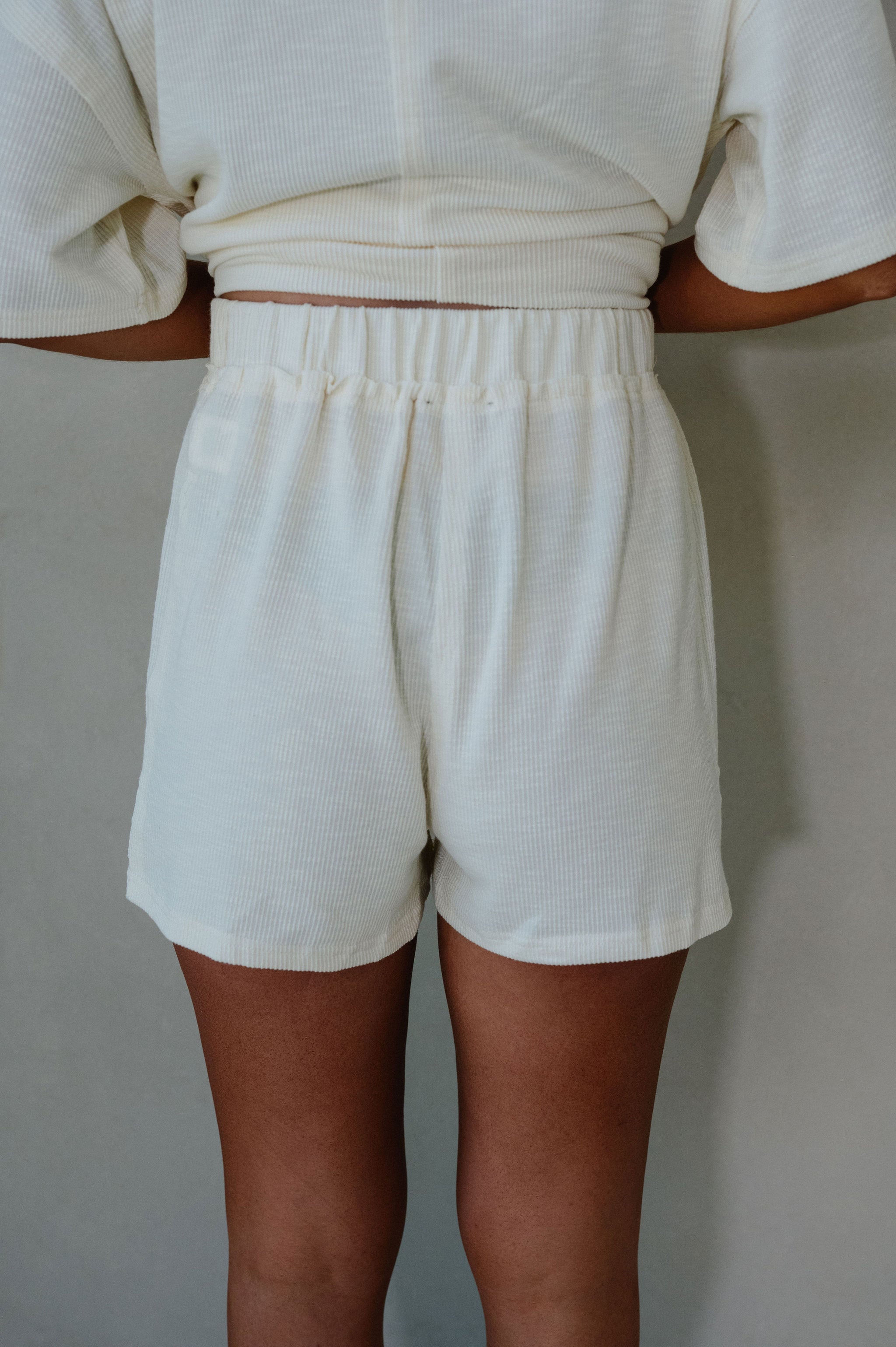 Lennon Textured Shorts Set-Cream