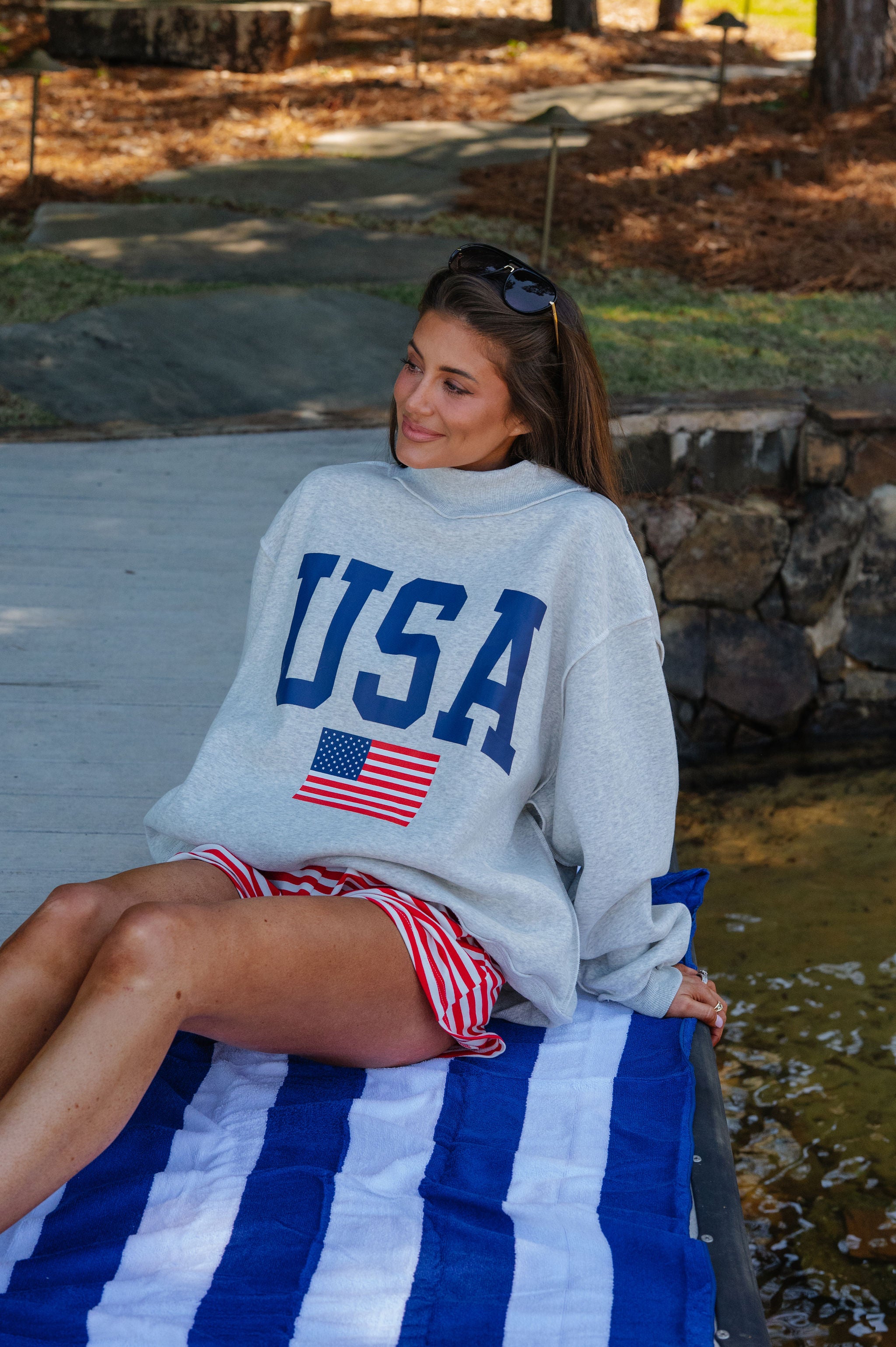 "USA/America" Reversible Mock Neck Sweatshirt-Grey
