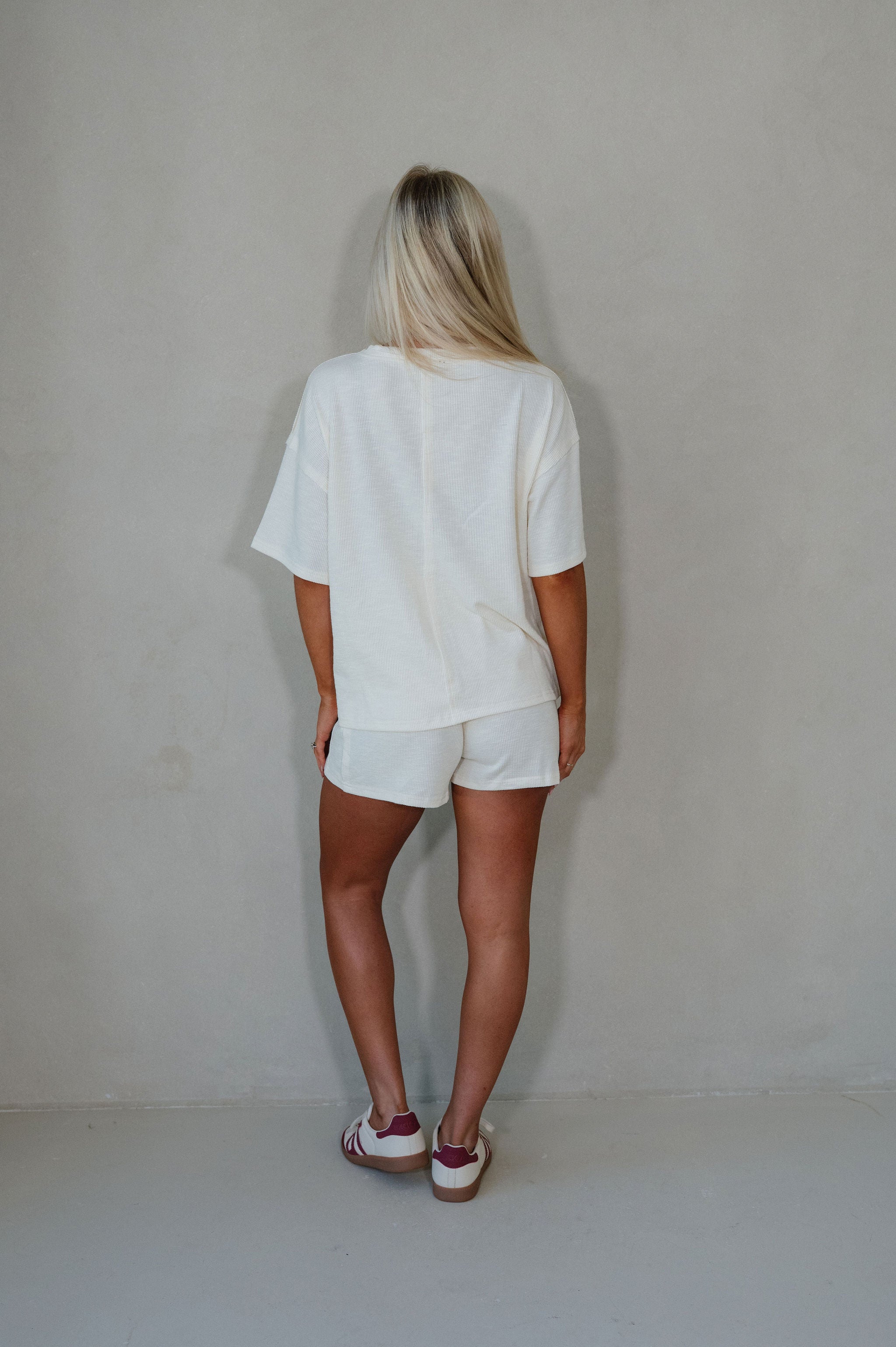 Lennon Textured Shorts Set-Cream
