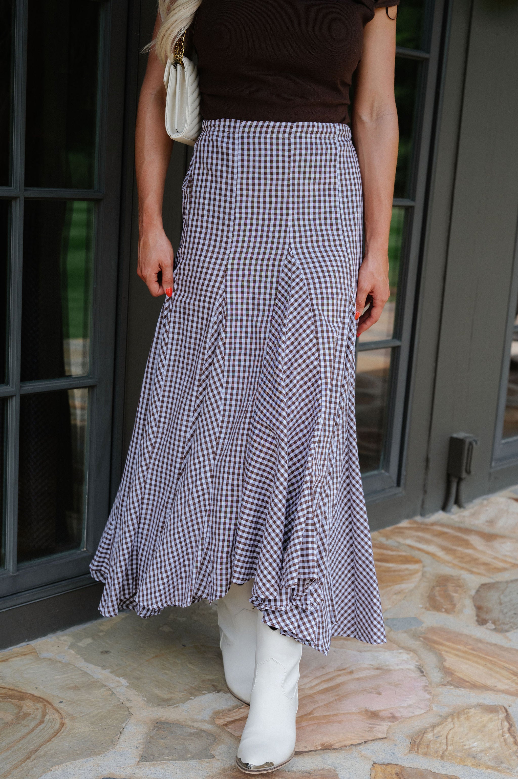 Alex Checkered Skirt-Brown/White