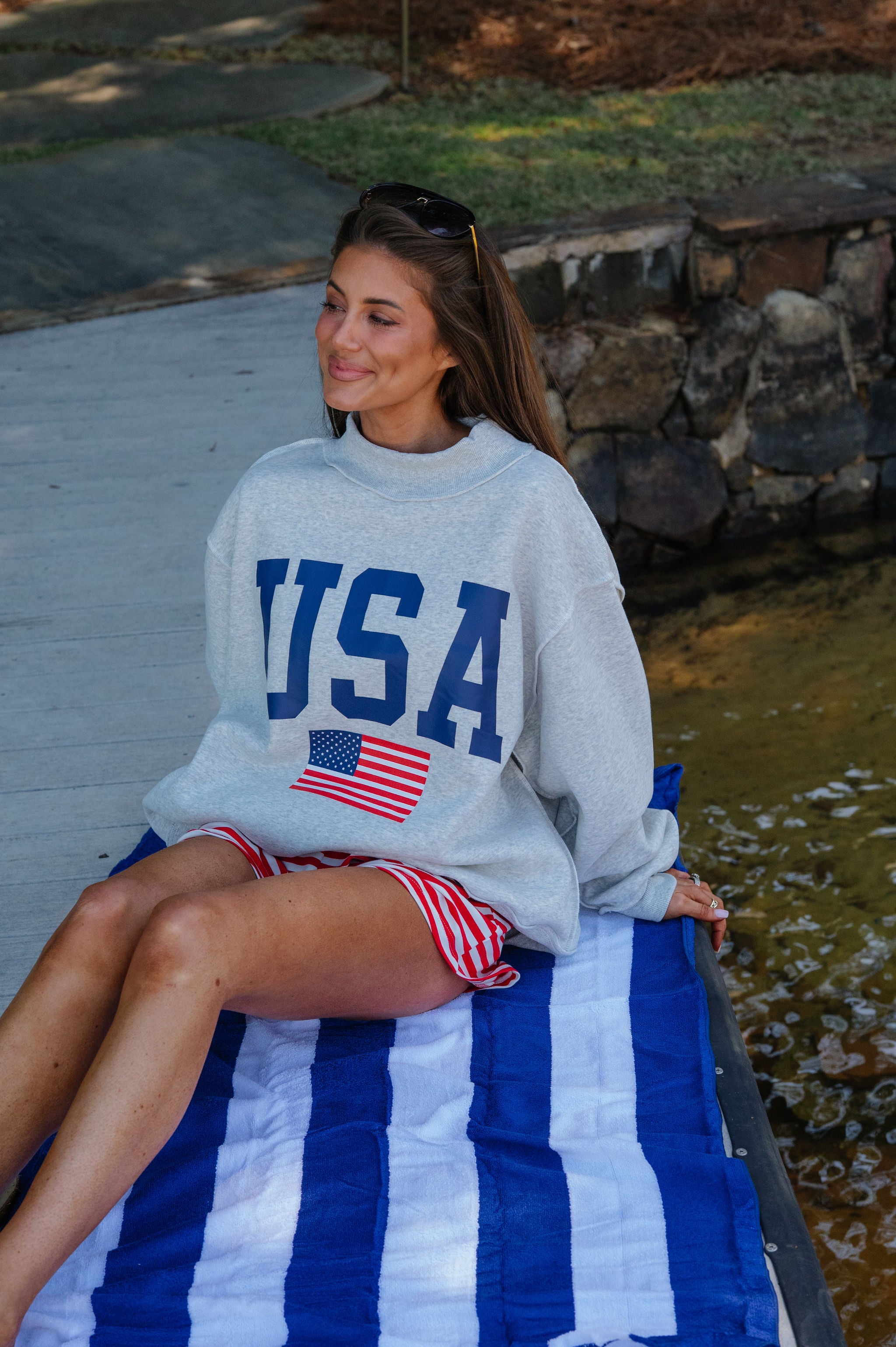 "USA/America" Reversible Mock Neck Sweatshirt-Grey