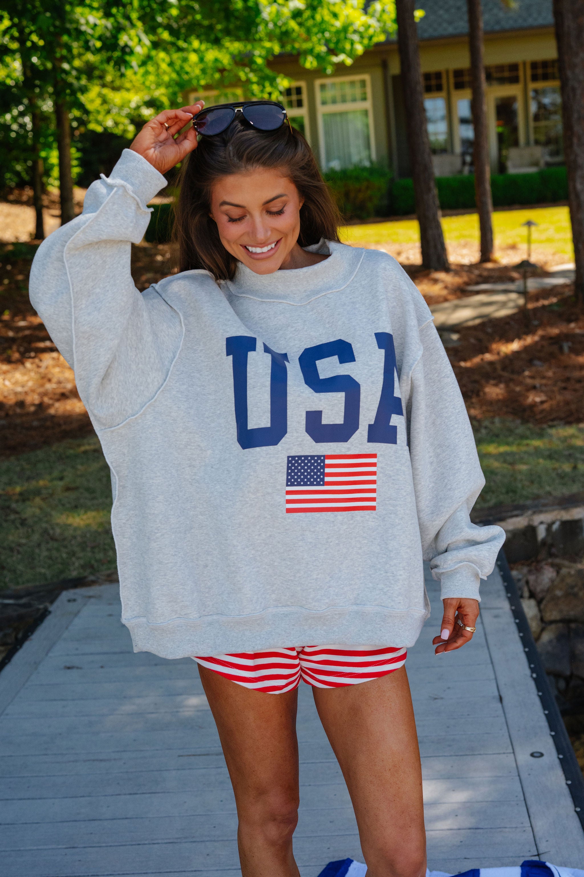 "USA/America" Reversible Mock Neck Sweatshirt-Grey