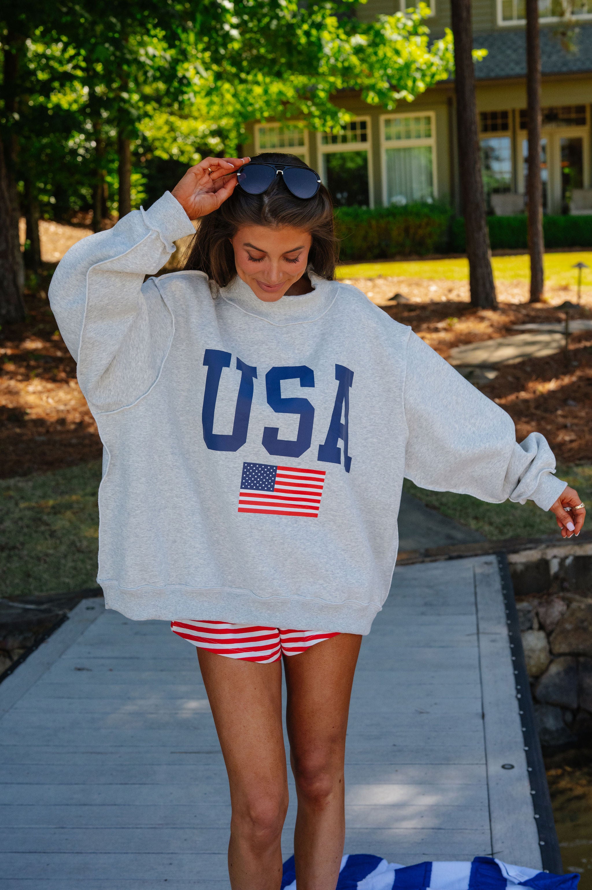 "USA/America" Reversible Mock Neck Sweatshirt-Grey