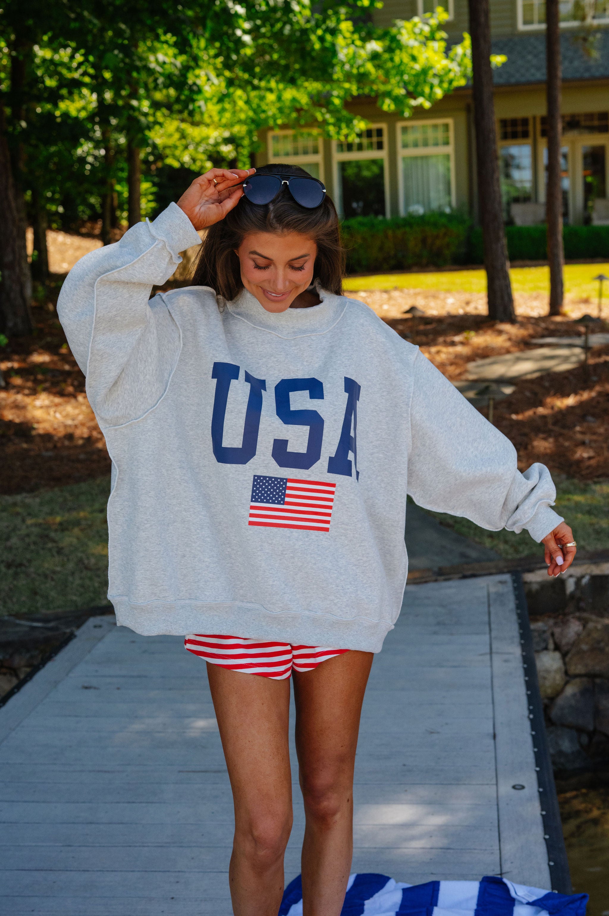 "USA/America" Reversible Mock Neck Sweatshirt-Grey