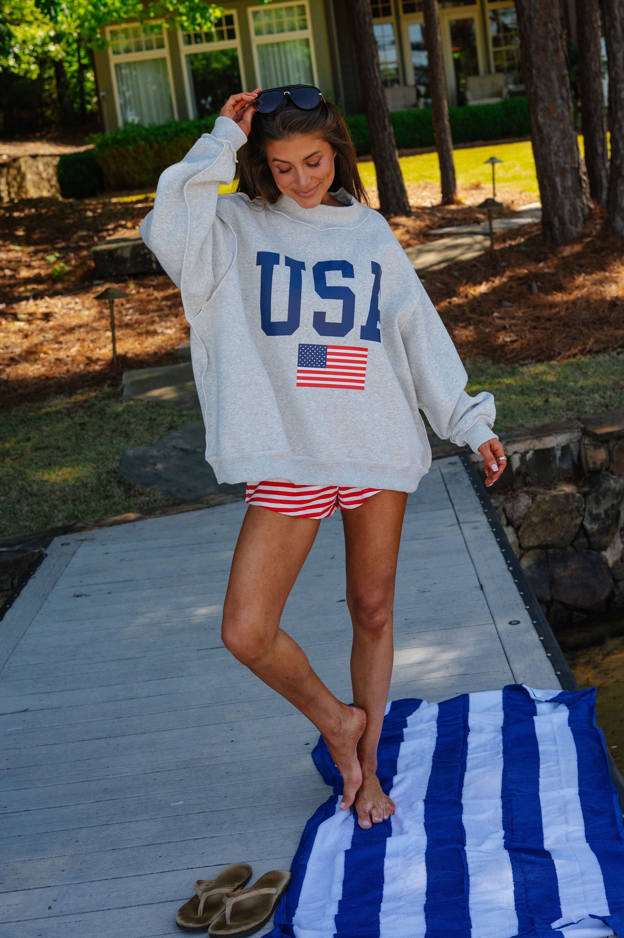 "USA/America" Reversible Mock Neck Sweatshirt-Grey