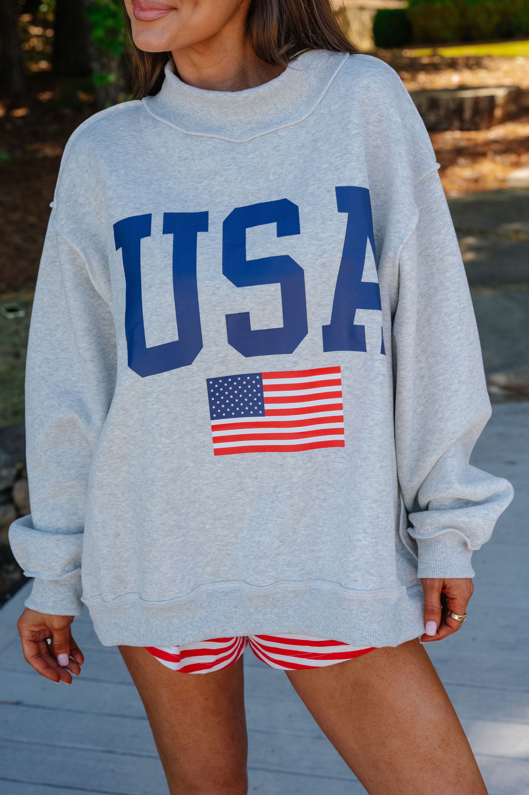 "USA/America" Reversible Mock Neck Sweatshirt-Grey