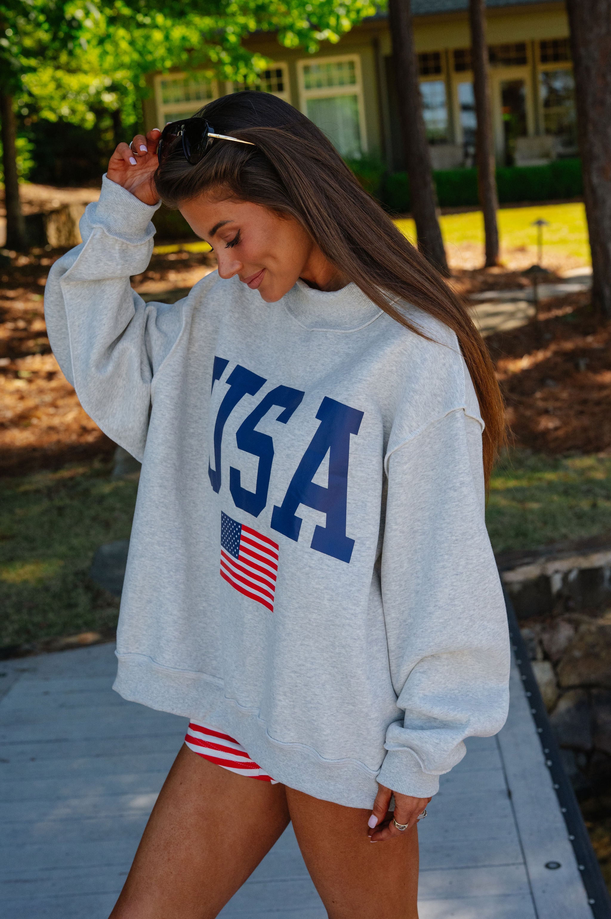 "USA/America" Reversible Mock Neck Sweatshirt-Grey