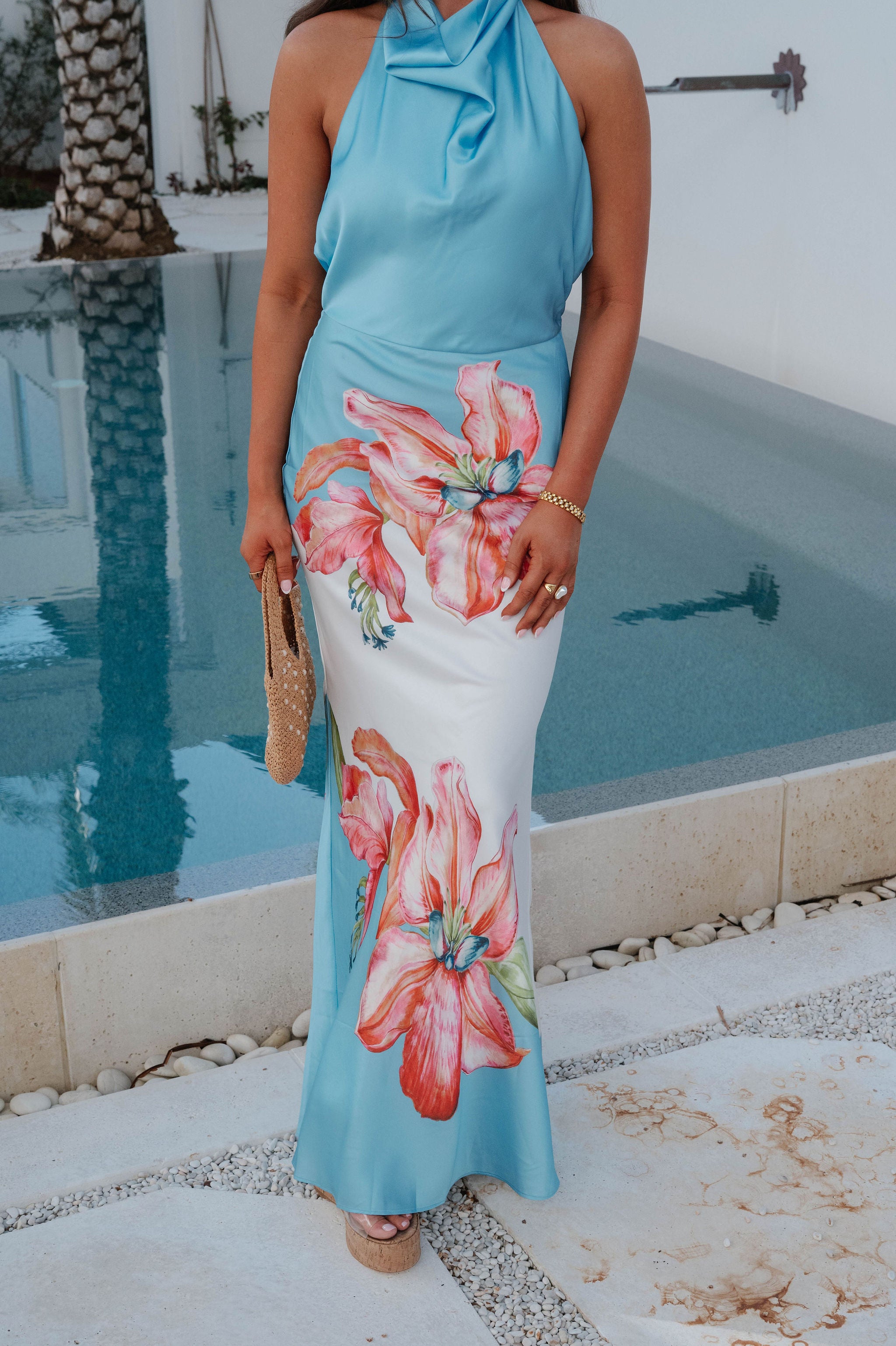 Oasis Floral Gown-Blue/White