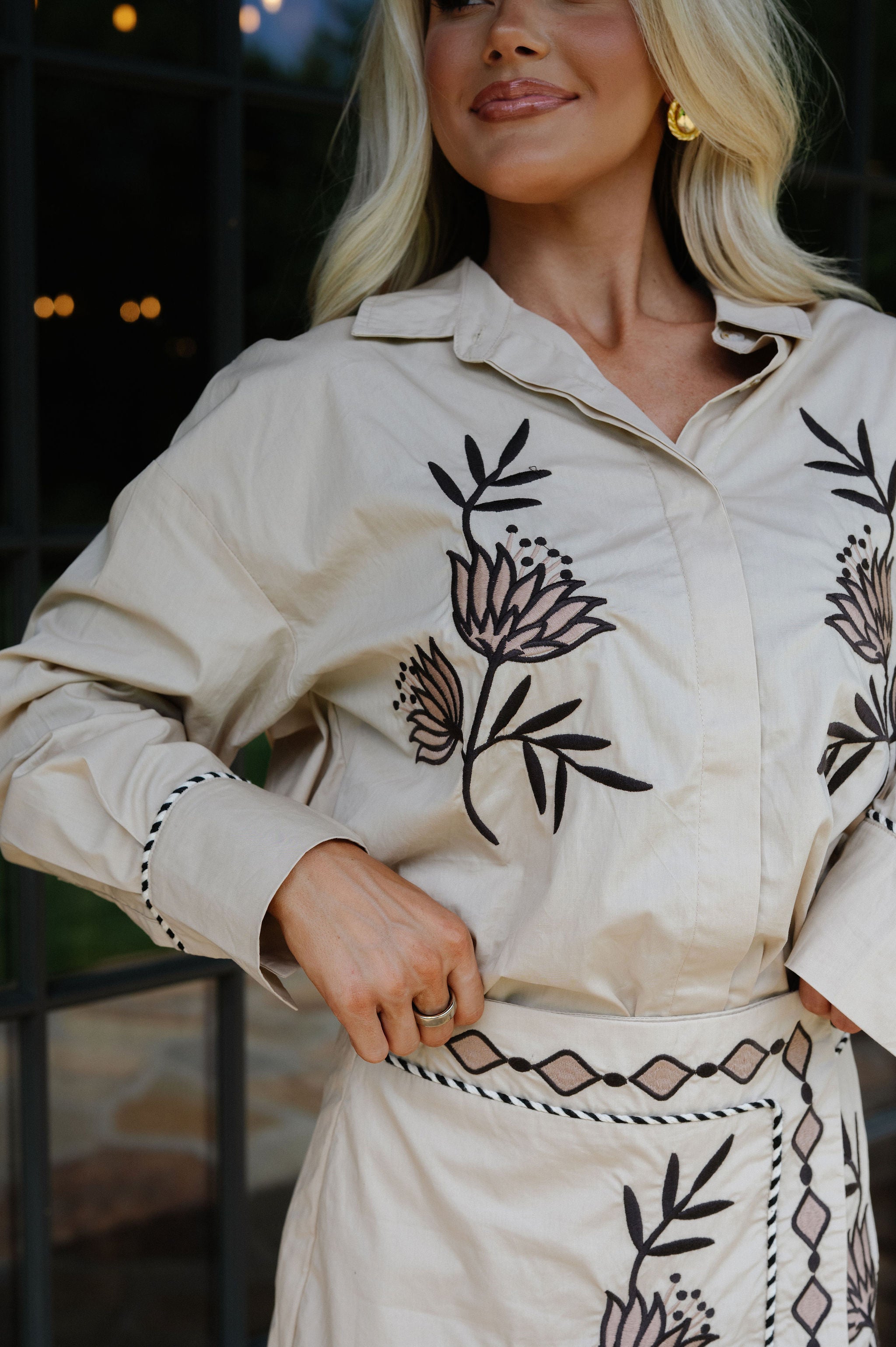 Nelson Embroidered Skirt Set-Taupe