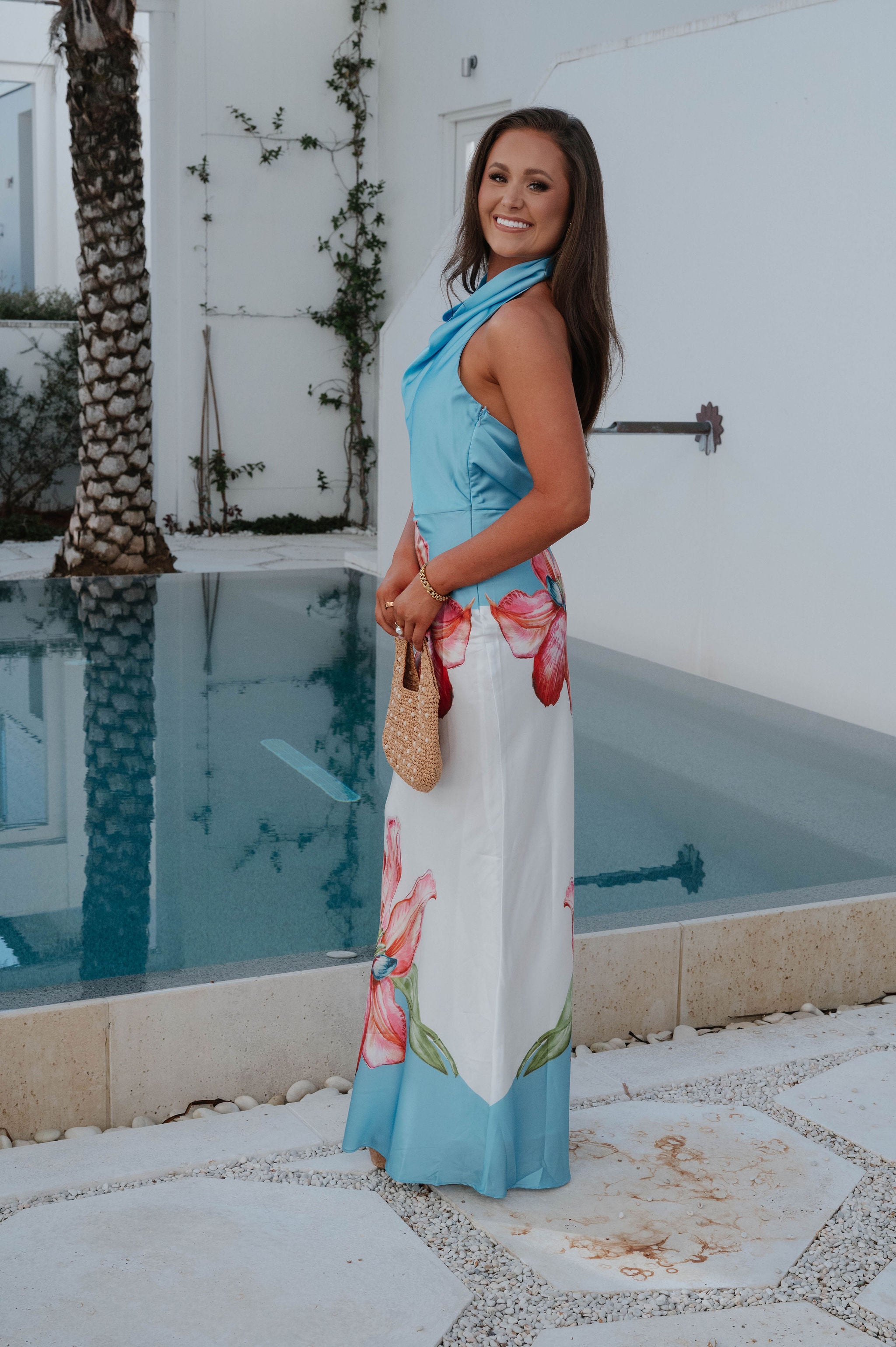 Oasis Floral Gown-Blue/White