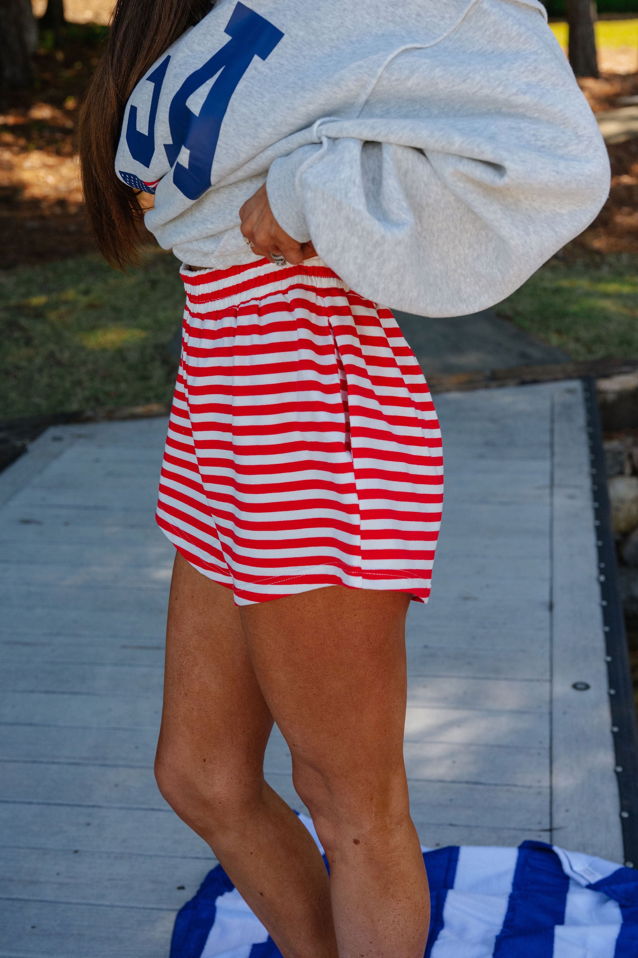 Darcy Striped Shorts-Red/White