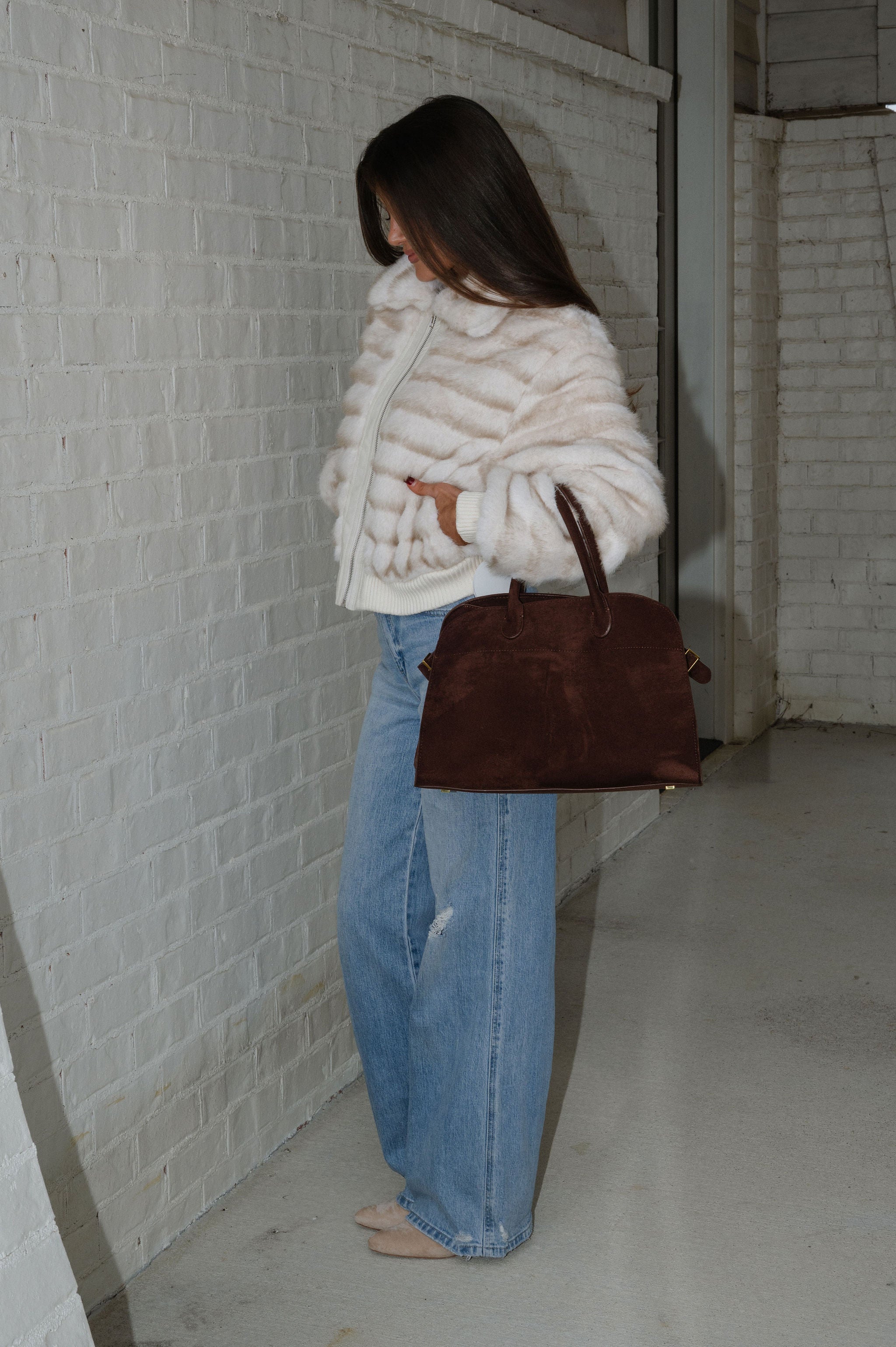 Ellen Faux Fur Bomber Jacket-Sand