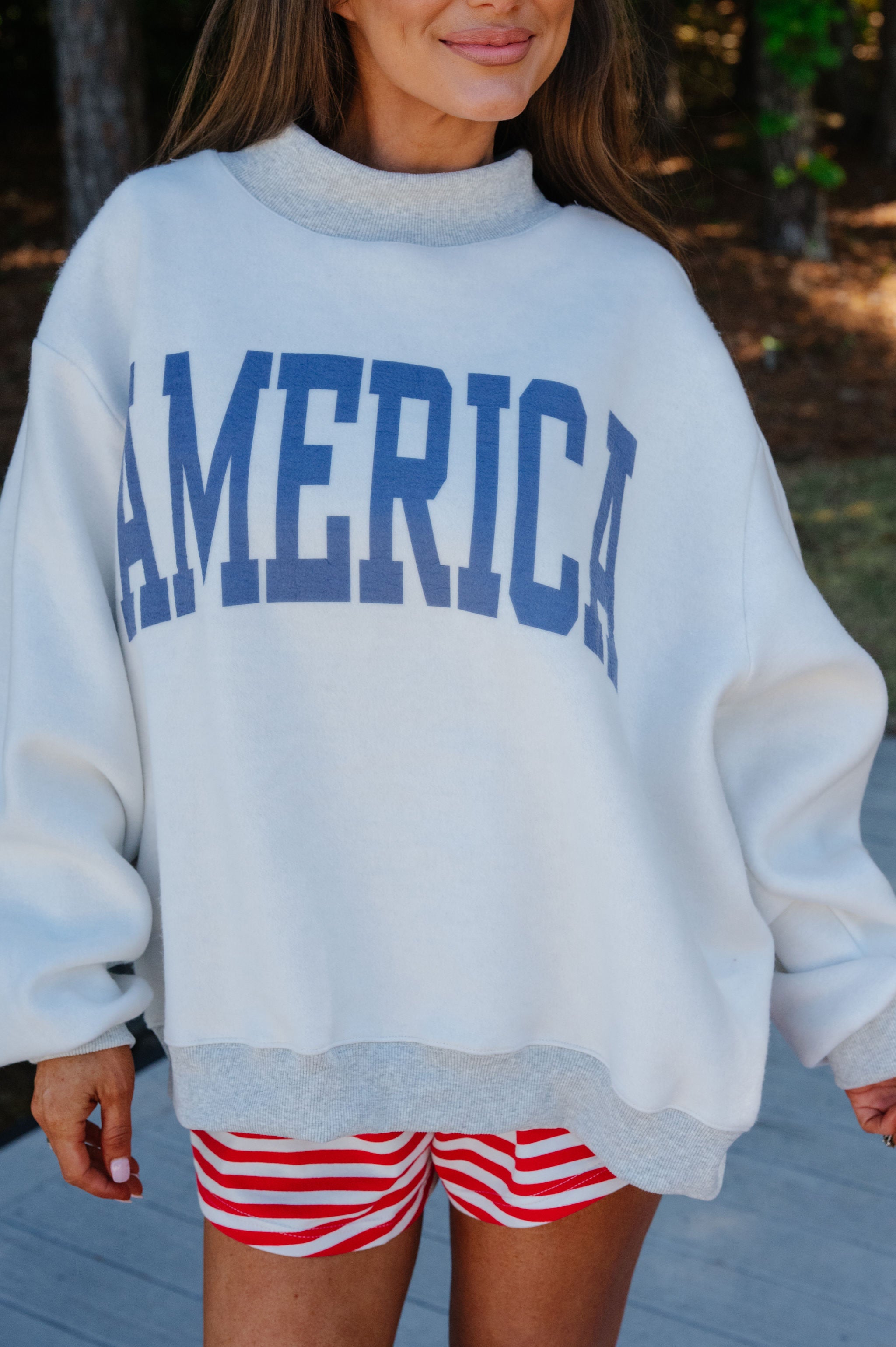 "USA/America" Reversible Mock Neck Sweatshirt-Grey