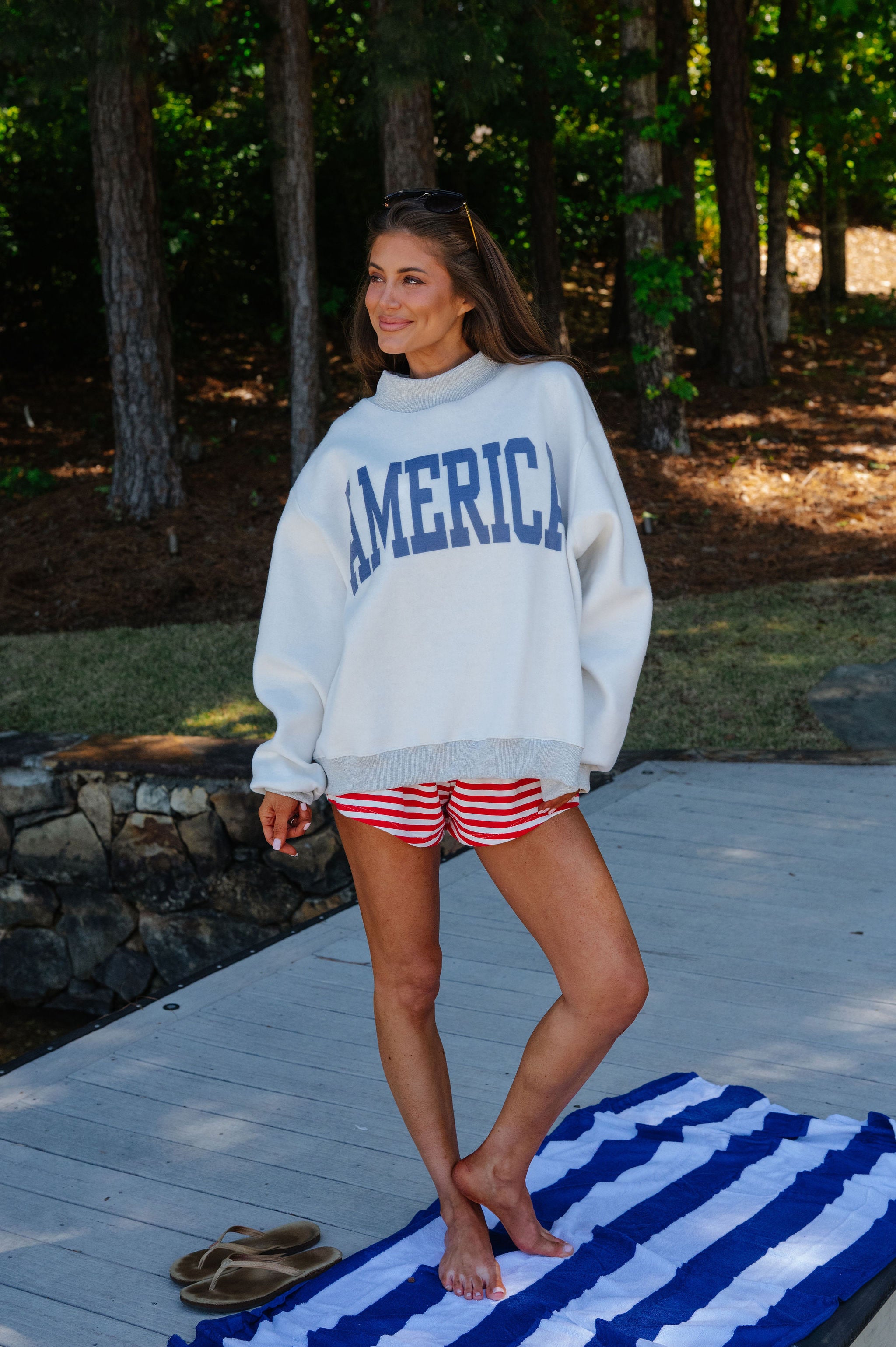 "USA/America" Reversible Mock Neck Sweatshirt-Grey