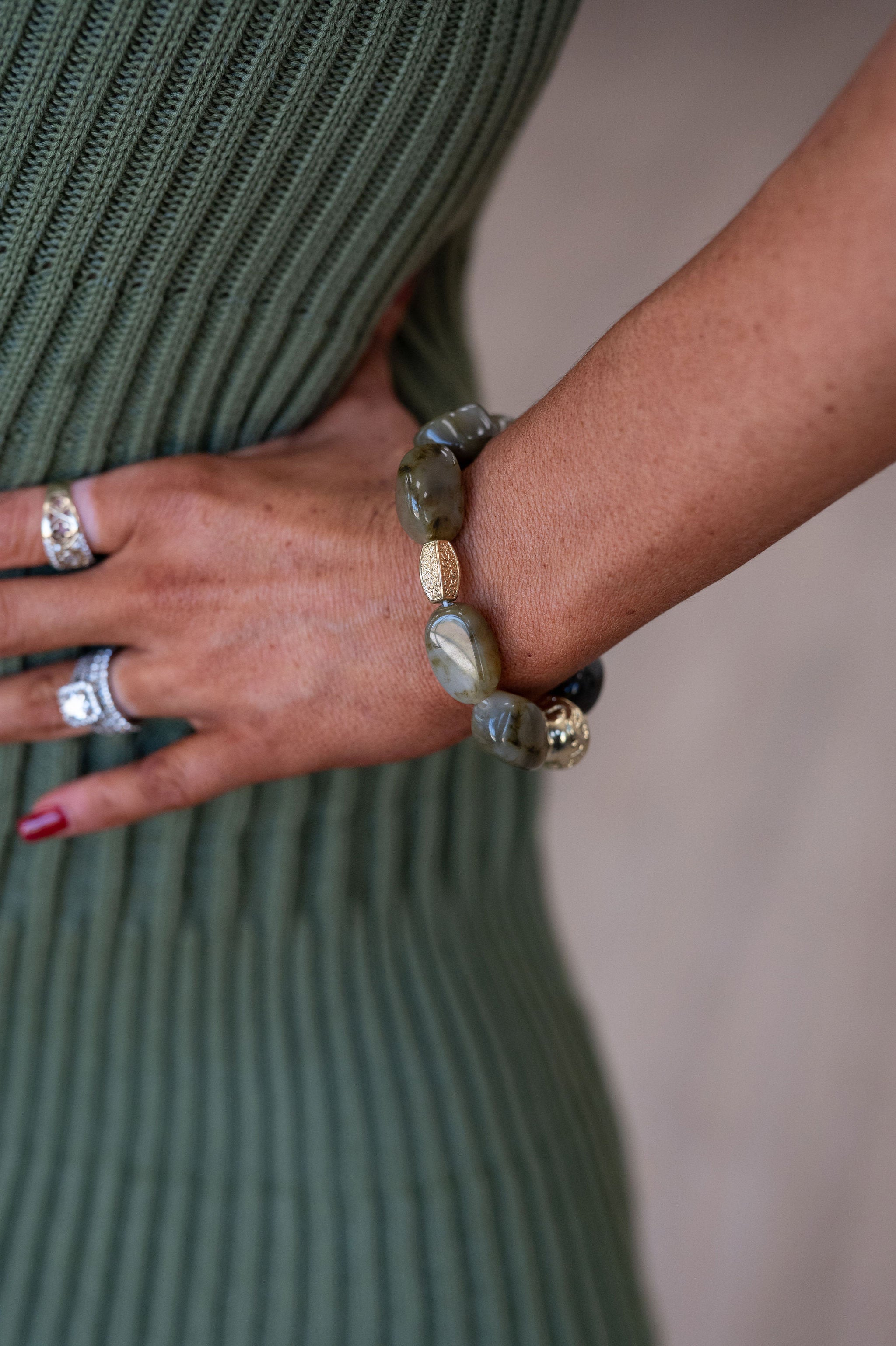 Fall Beaded Bracelet- Green Marble