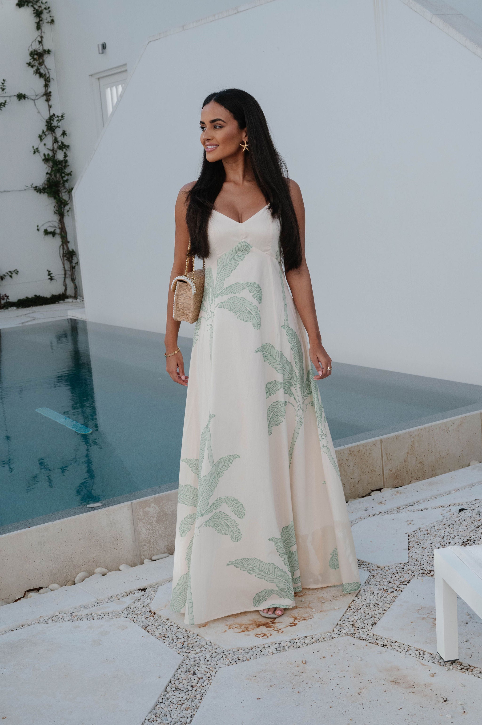 green emerald velvet dress Serai Green Palm Maxi Dress main image 1