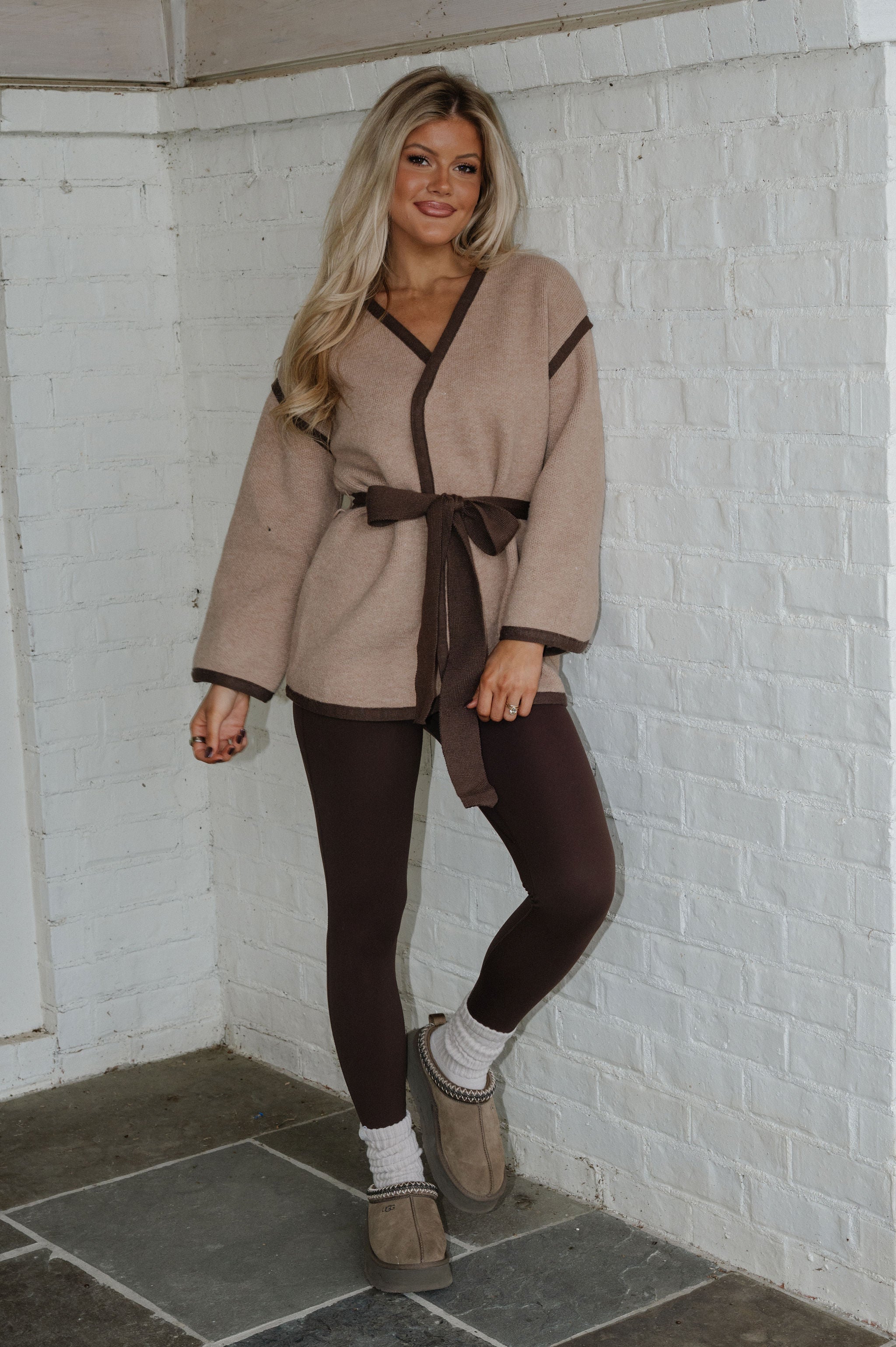 Collins Wrap Cardigan-Taupe/Brown