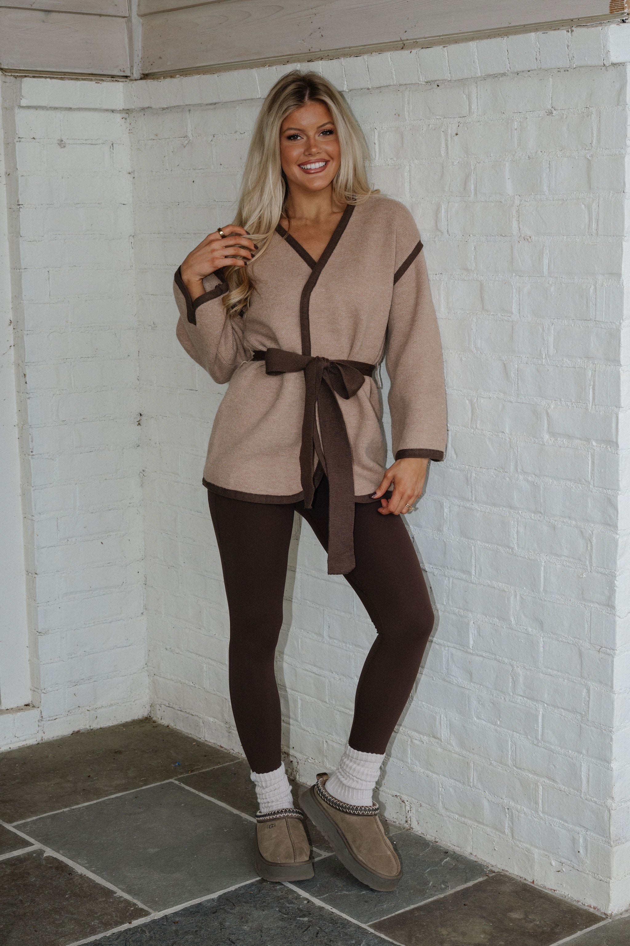 Collins Wrap Cardigan-Taupe/Brown