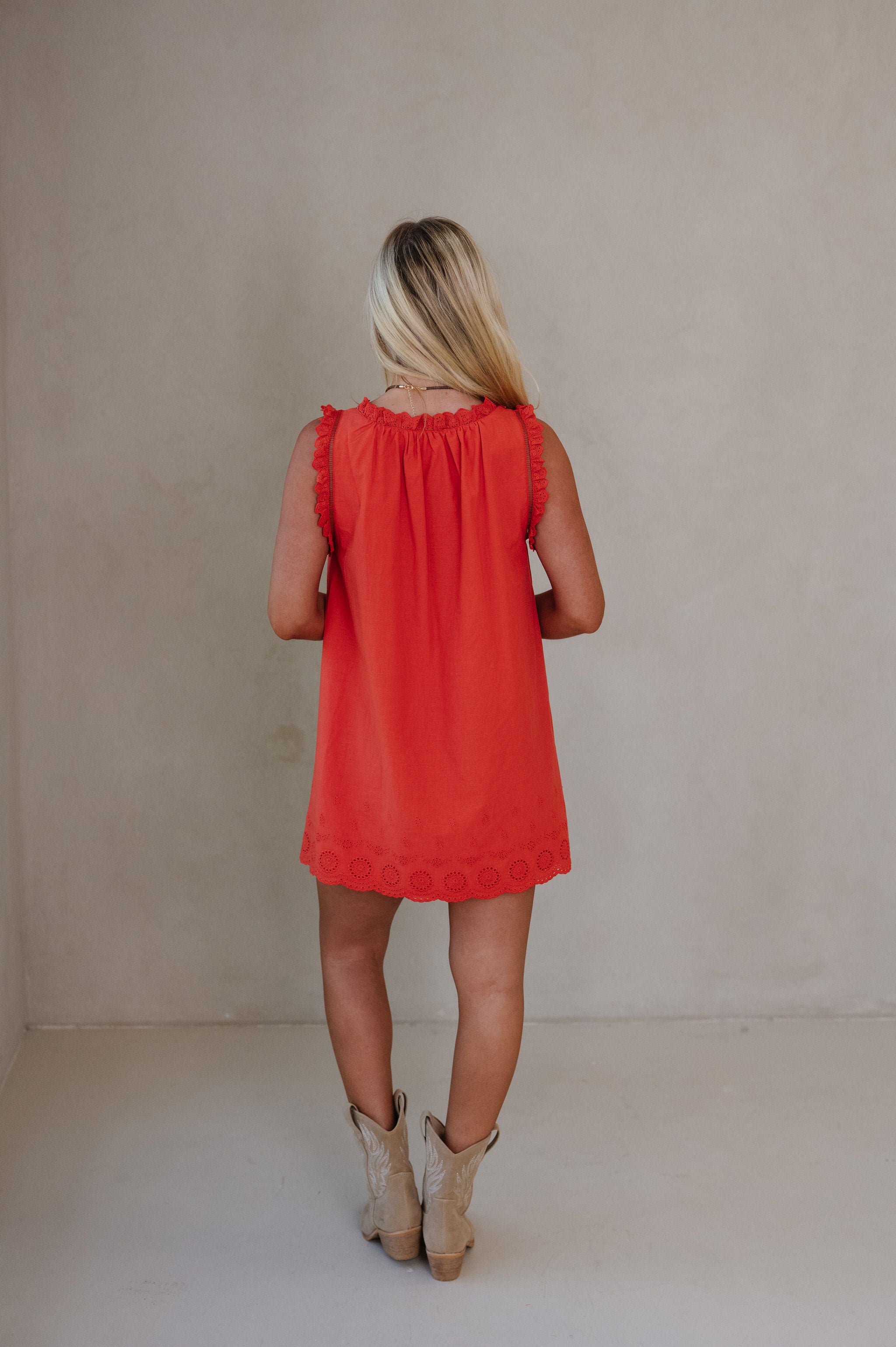 Daisy Scalloped Lace Mini Dress-Red