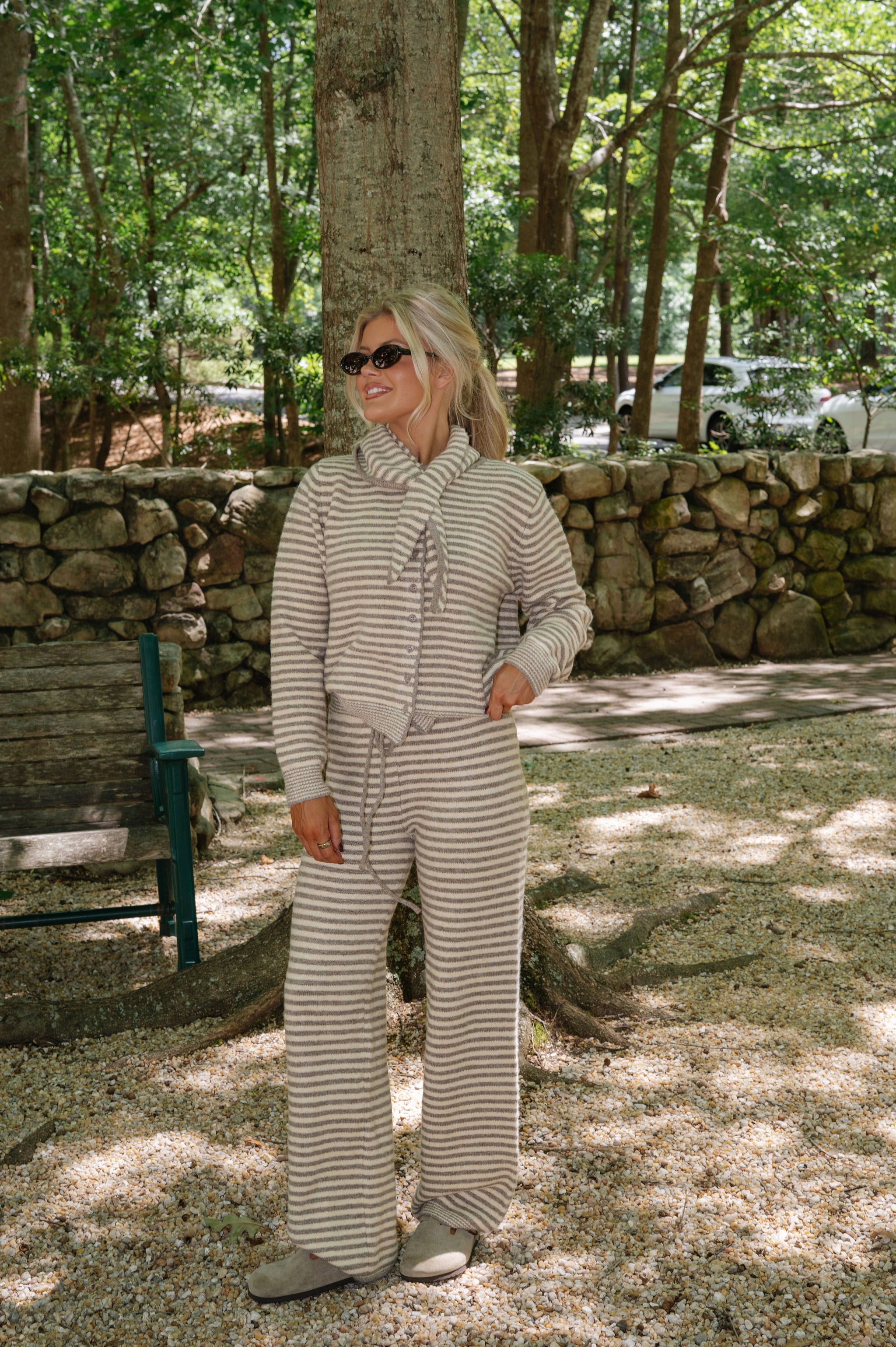 Hayden Striped Knit Pants-Sand