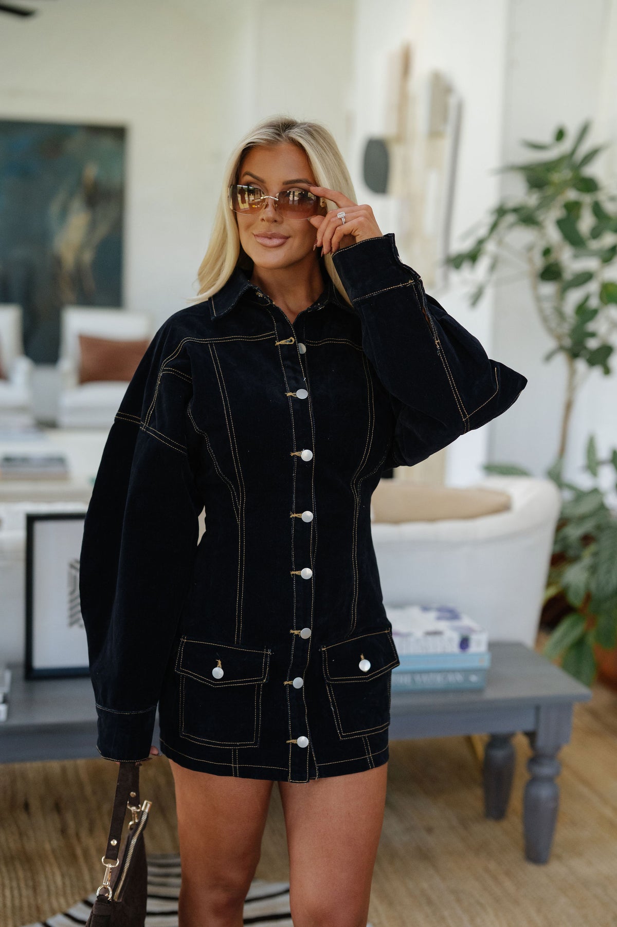 Taylor Suede Denim Mini Dress