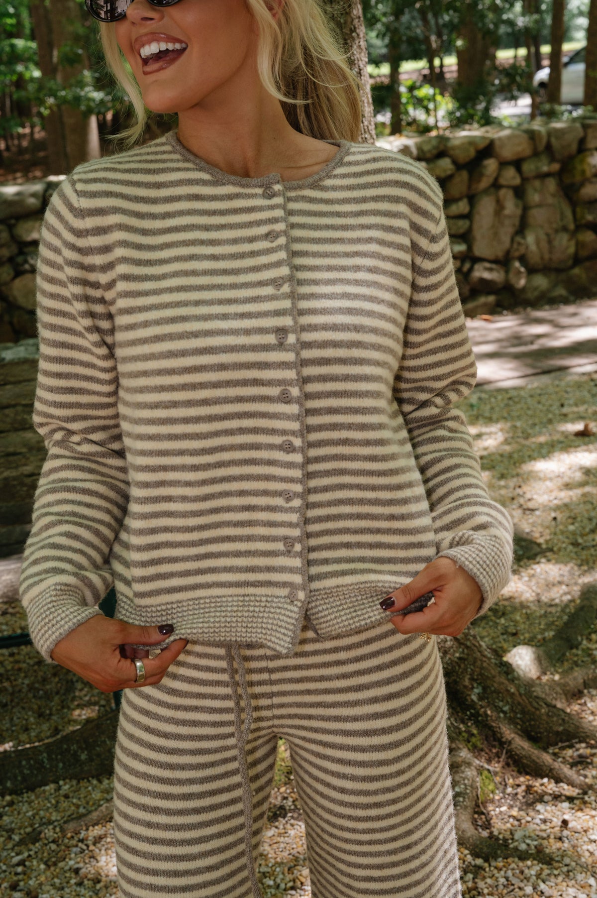 Izzy Striped Tie Cardigan-Sand