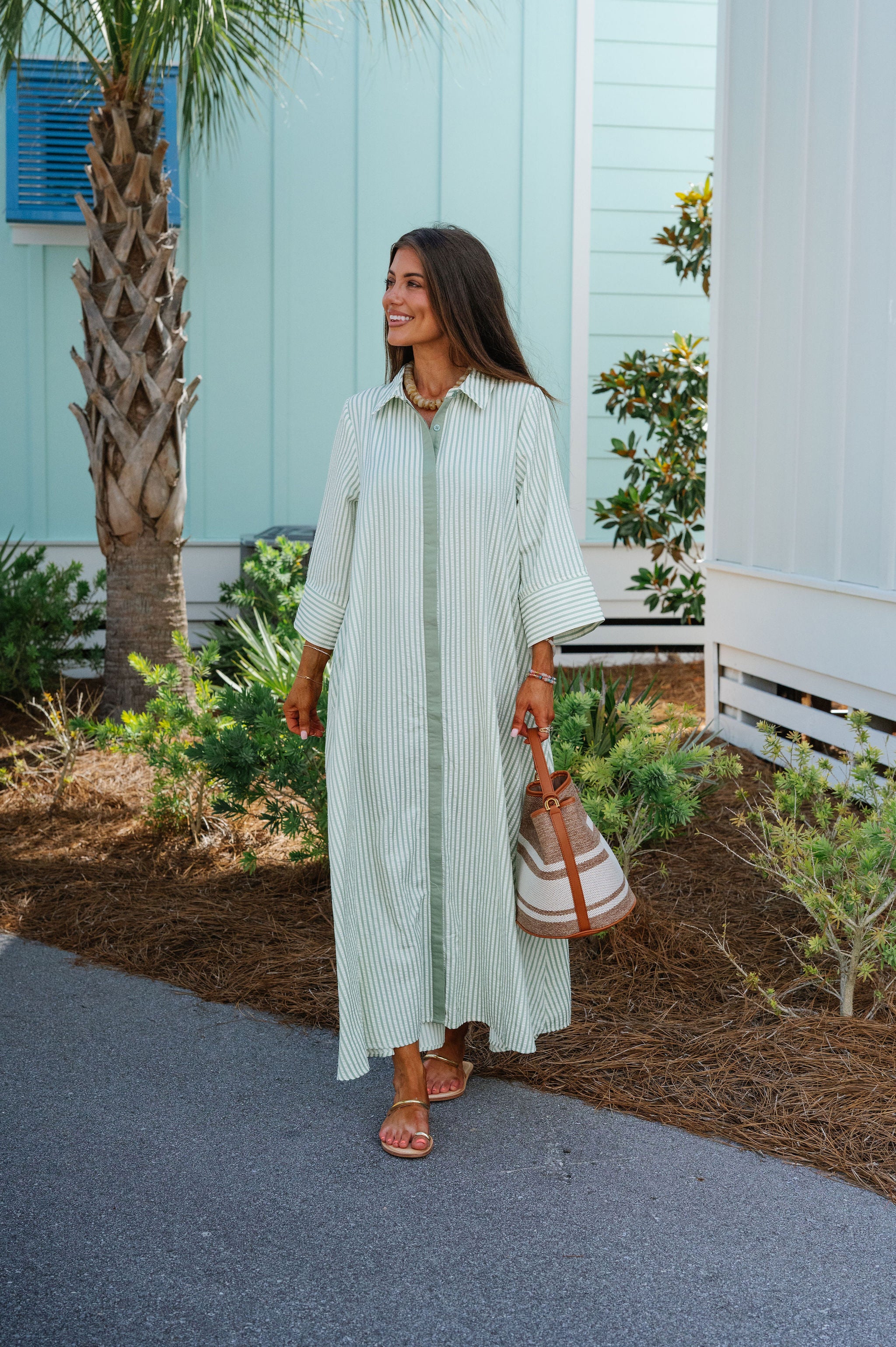 Chloe Striped Maxi Dress-Sage