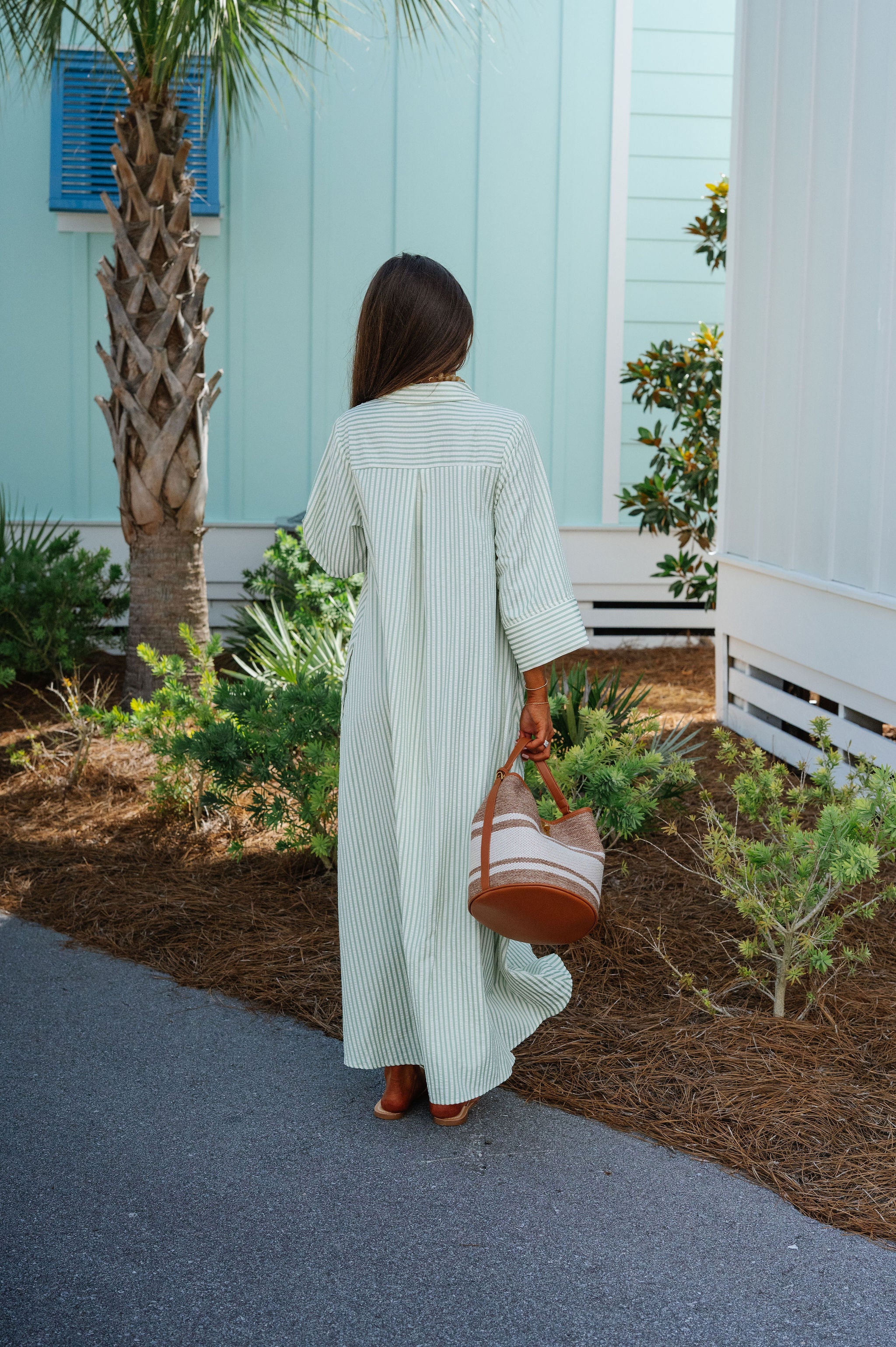 Chloe Striped Maxi Dress-Sage