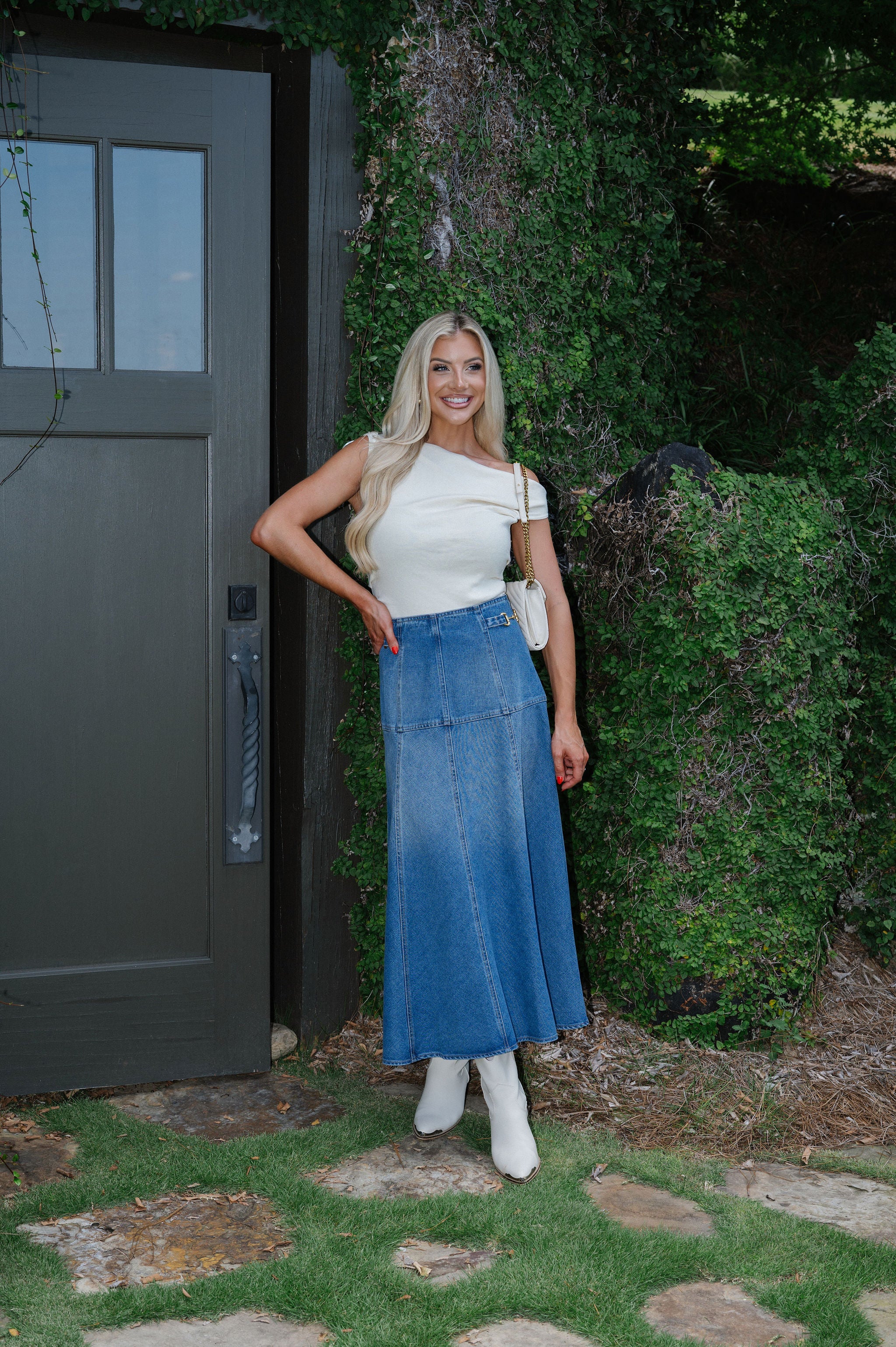 Khloe Midi Skirt-Denim