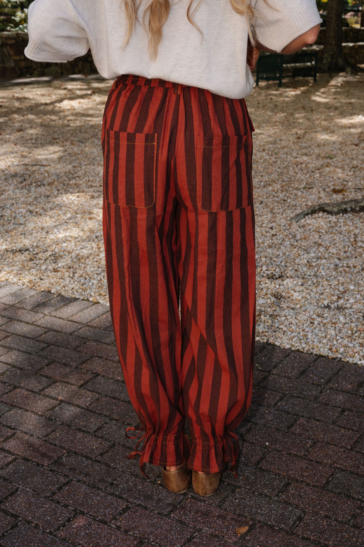 Hazel Striped Adjustable Leg Pants-Rust